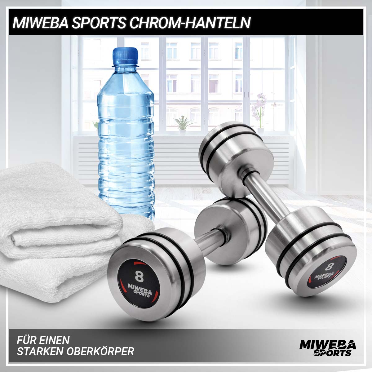 Chrom 2x MIWEBA SPORTS 8.0 Matt Kurzhanteln, Hanteln kg silber Fitnesszubehör