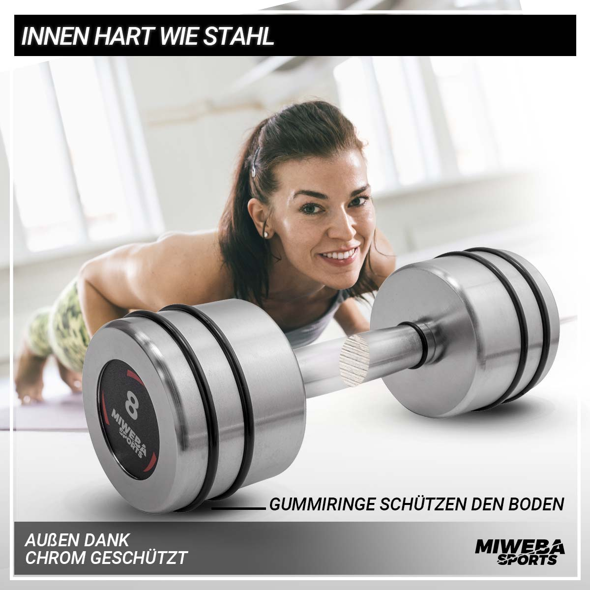 8.0 silber SPORTS Hanteln Chrom kg 2x MIWEBA Fitnesszubehör Matt Kurzhanteln,