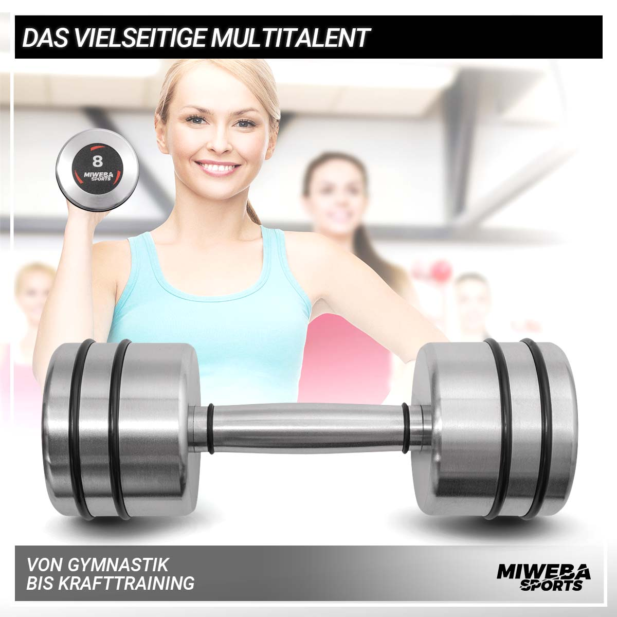 8.0 silber SPORTS Hanteln Chrom kg 2x MIWEBA Fitnesszubehör Matt Kurzhanteln,
