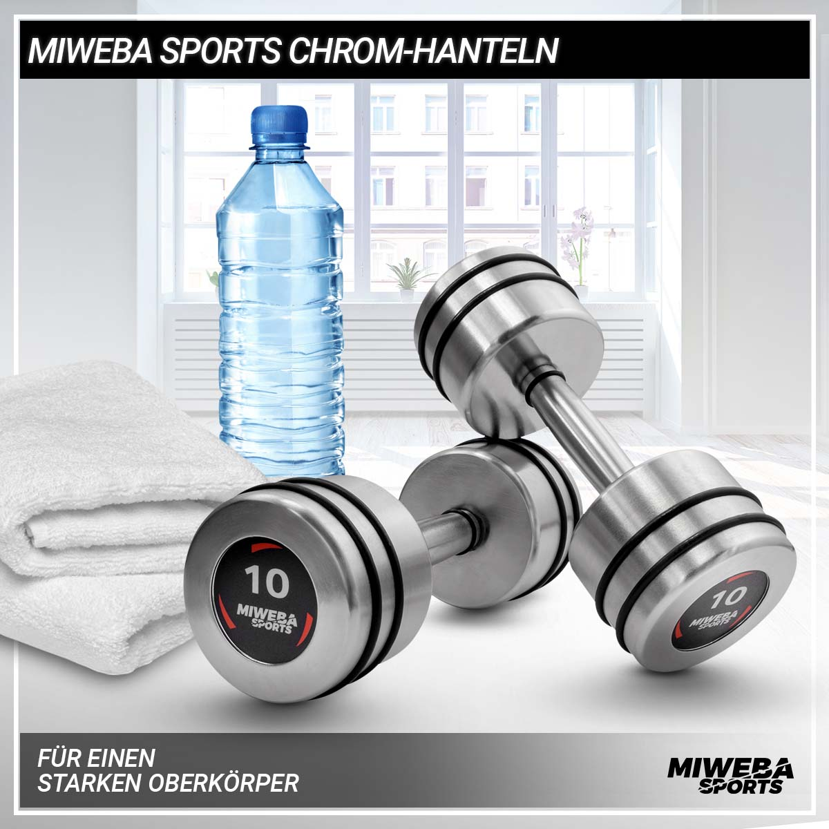 MIWEBA SPORTS Fitnesszubehör silber 10.0 Matt Kurzhanteln, Chrom kg 2x Hanteln