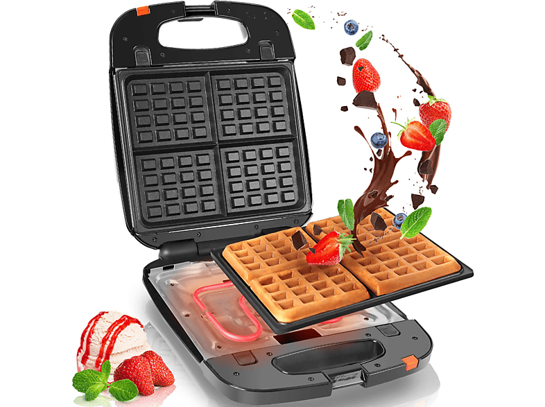 DURONIC WM60 Waffelautomat für 4 Belgische Waffeln | Waffel Maker 1200W | Abnehmbare Antihaftplatten Waffeleisen Schwarz