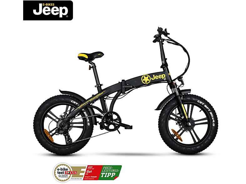 JEEP E-BIKES Jeep Fold FAT E-Bike FR 7020, 20“ Kompaktrad, Falt-E-Bike, 7-Gang Kettenschaltung, black Kompakt-/Faltrad (Laufradgröße: 20 Zoll, Erwachsene-Rad, 378 Wh, black)