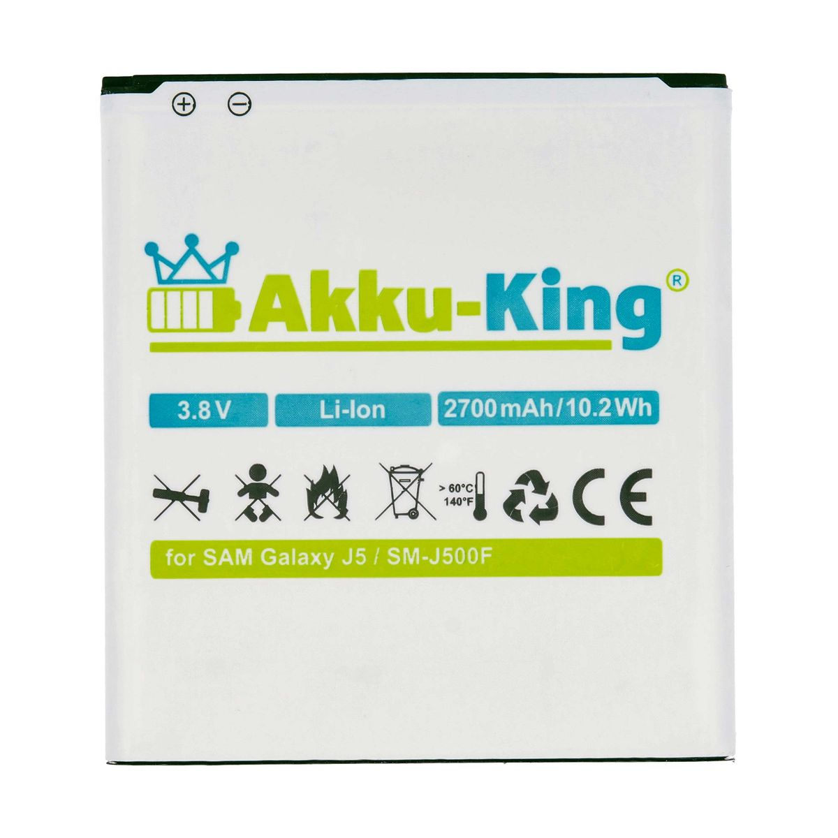 Volt, Akku kompatibel EB-BG530BBE 3.8 mit 2700mAh Li-Ion AKKU-KING Handy-Akku, Samsung
