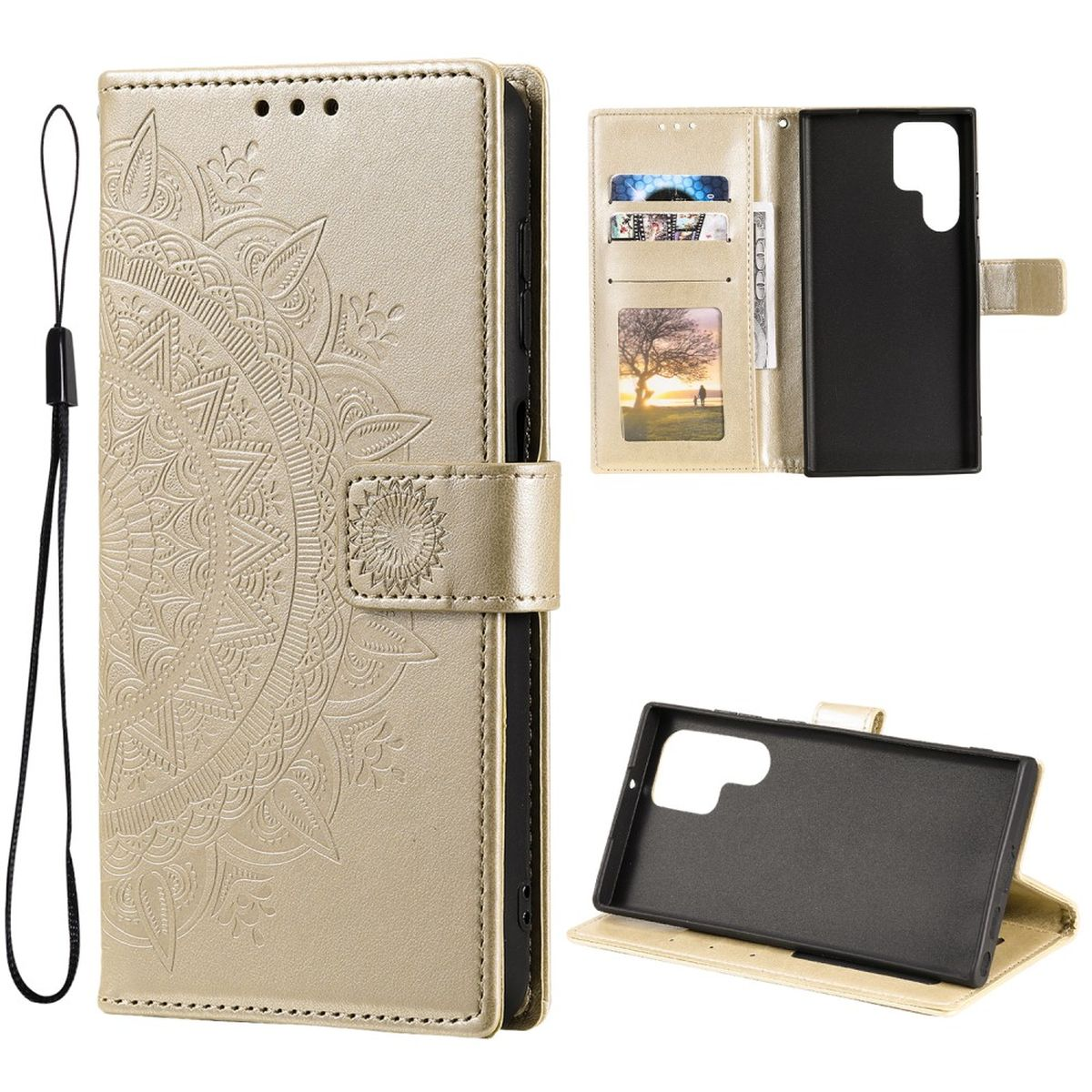 COVERKINGZ Klapphülle mit Bookcover, Galaxy Samsung, Mandala Ultra, S22 Gold Muster