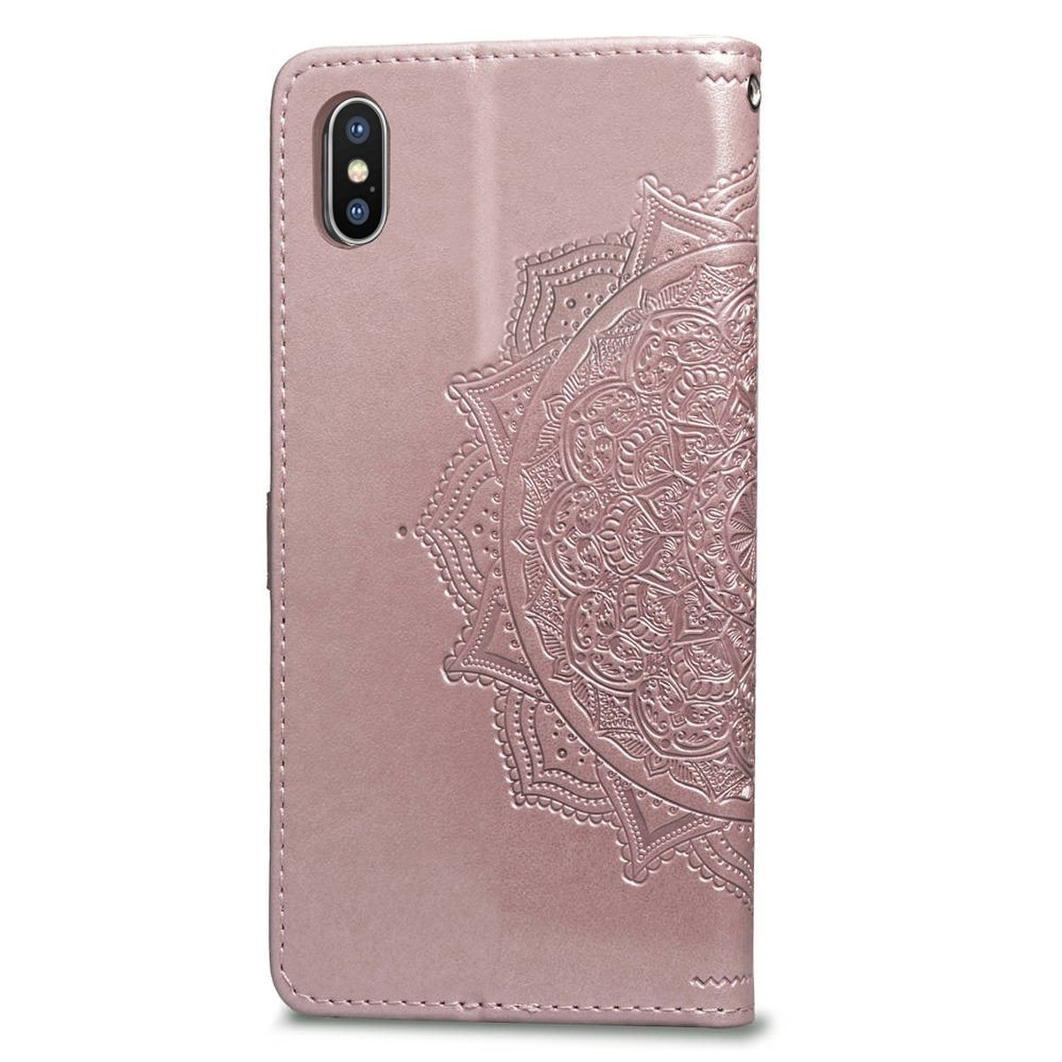 Rosegold Muster, Xs iPhone Klapphülle Max, mit COVERKINGZ Mandala Bookcover, Apple,
