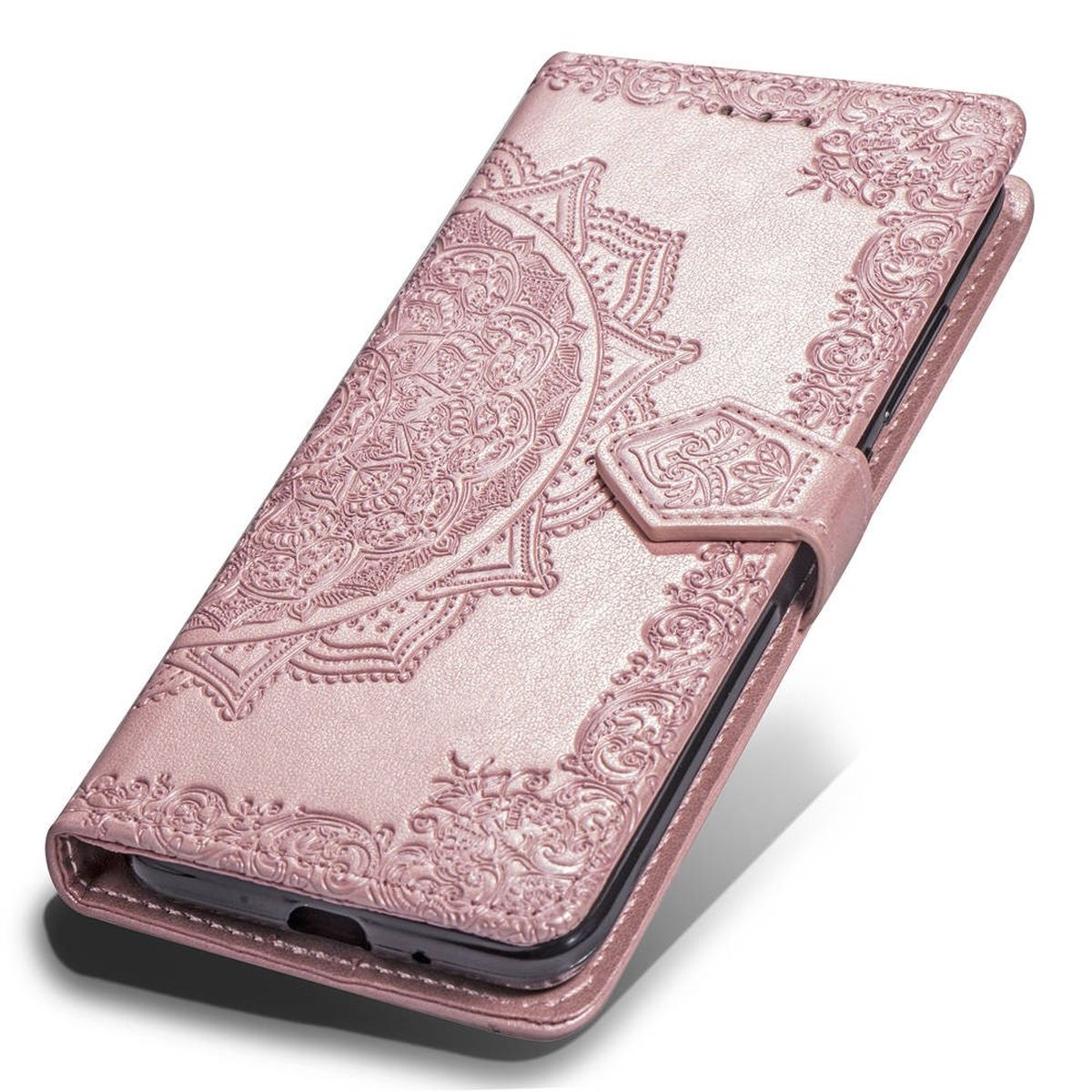 Mandala Klapphülle Apple, Xs Muster, iPhone Bookcover, mit Max, Rosegold COVERKINGZ