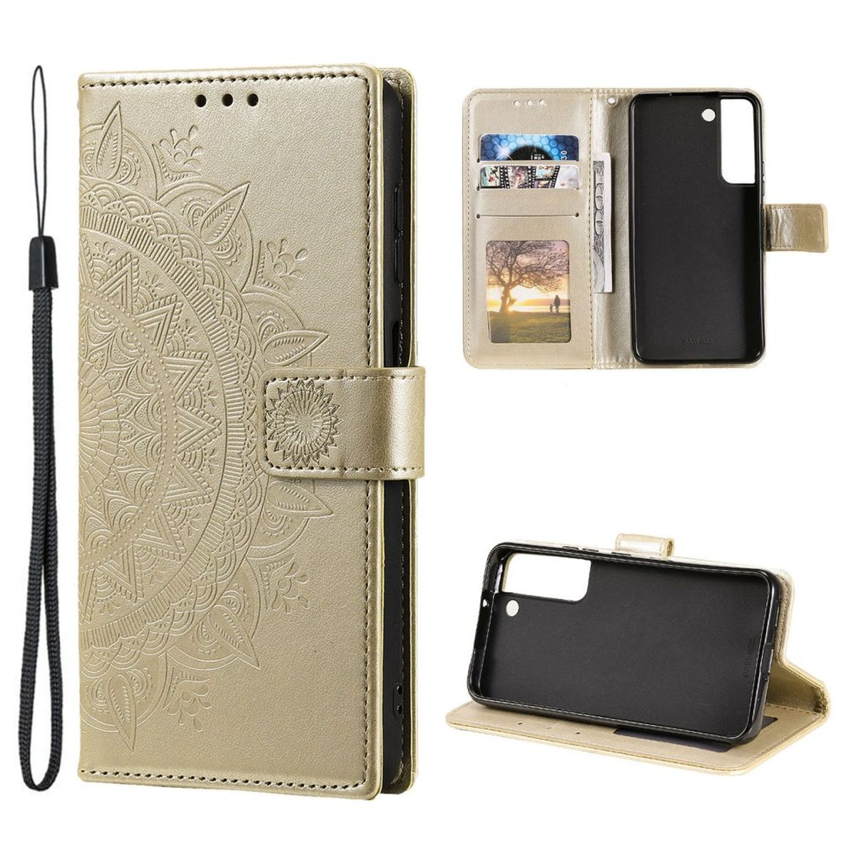COVERKINGZ Klapphülle mit Mandala Muster, Galaxy S22+ Samsung, Bookcover, (Plus), Gold