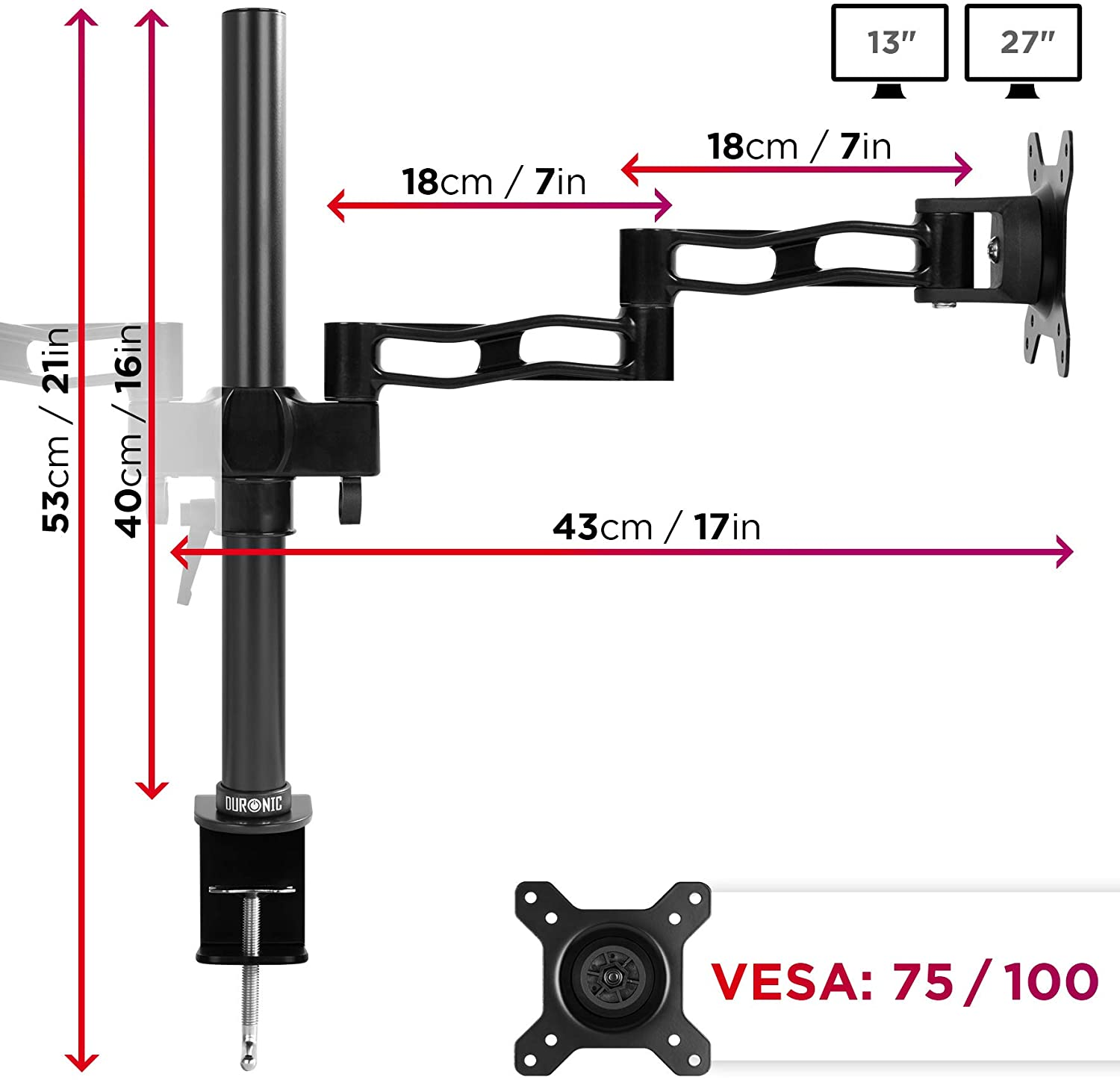 27 Neigung Drehung, Verstellbar | Zoll zwei Monitorhalterung, 8kg Monitorarm 27\