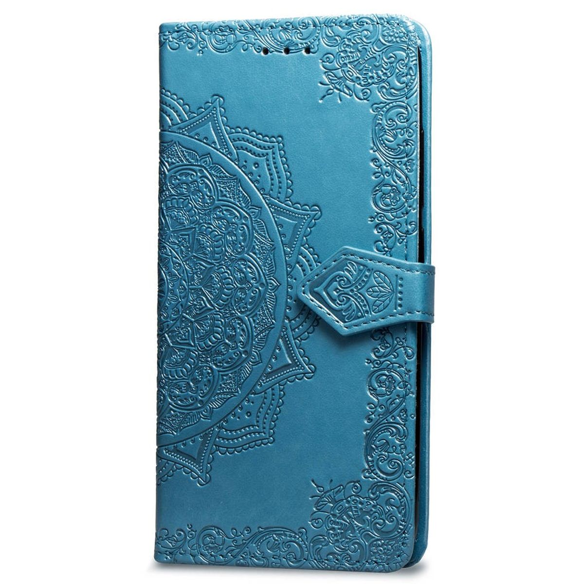 Bookcover, COVERKINGZ Klapphülle iPhone Xs Muster, Blau mit Apple, Mandala Max,