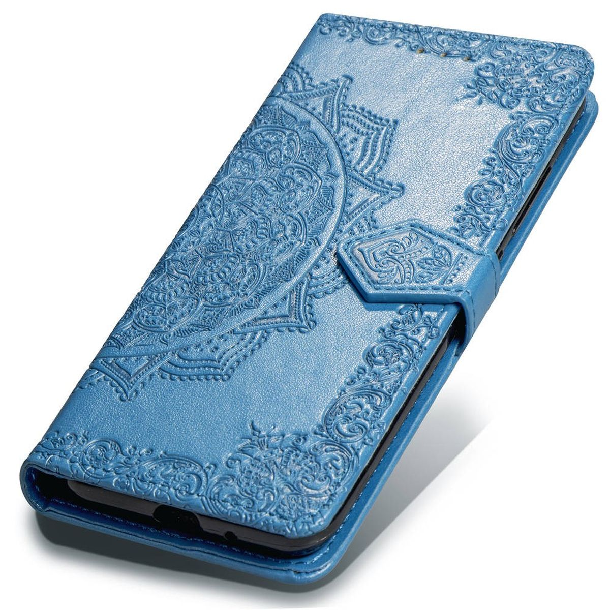 Bookcover, COVERKINGZ Klapphülle iPhone Xs Muster, Blau mit Apple, Mandala Max,