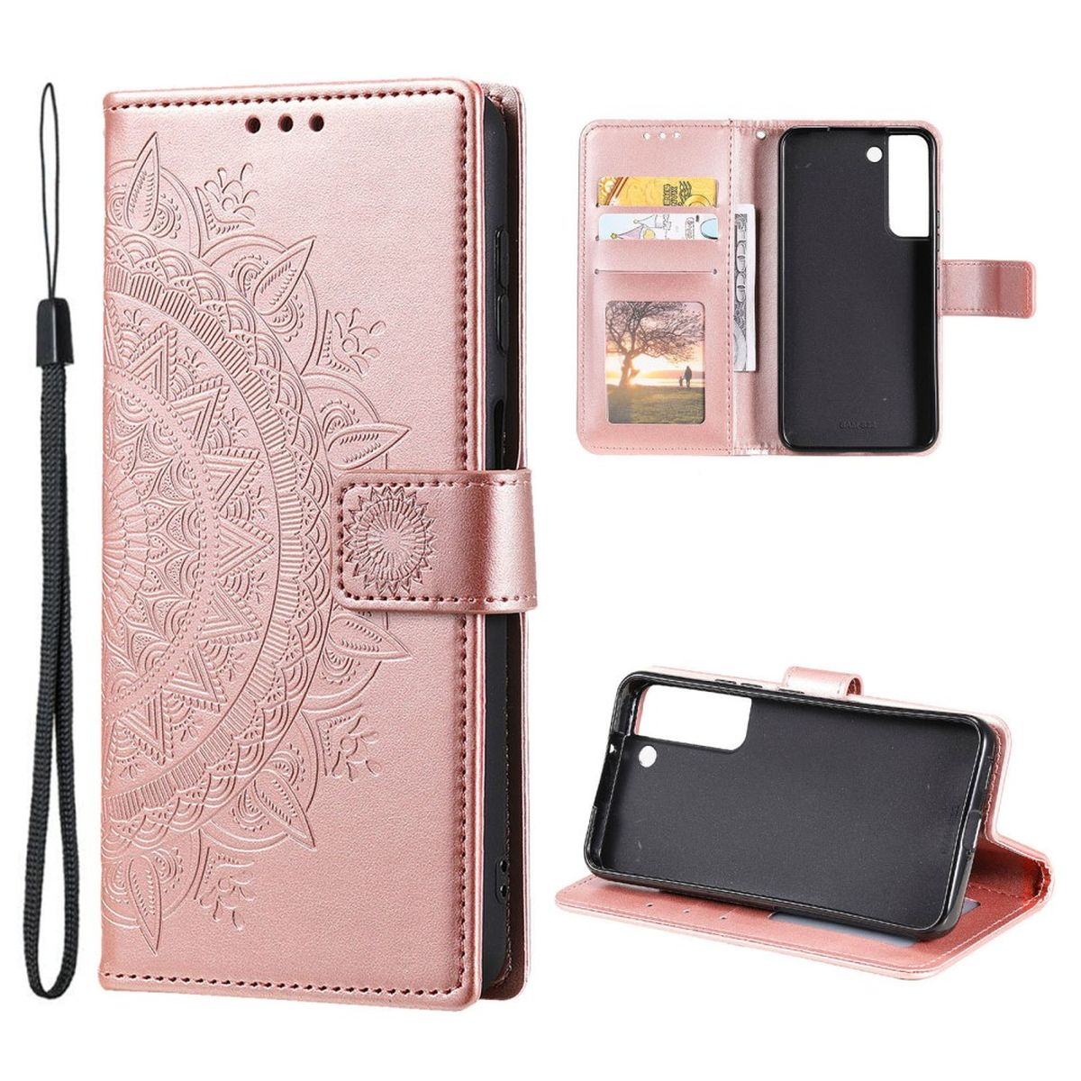 Mandala Bookcover, COVERKINGZ Rosegold mit S22+ Klapphülle (Plus), Samsung, Muster, Galaxy