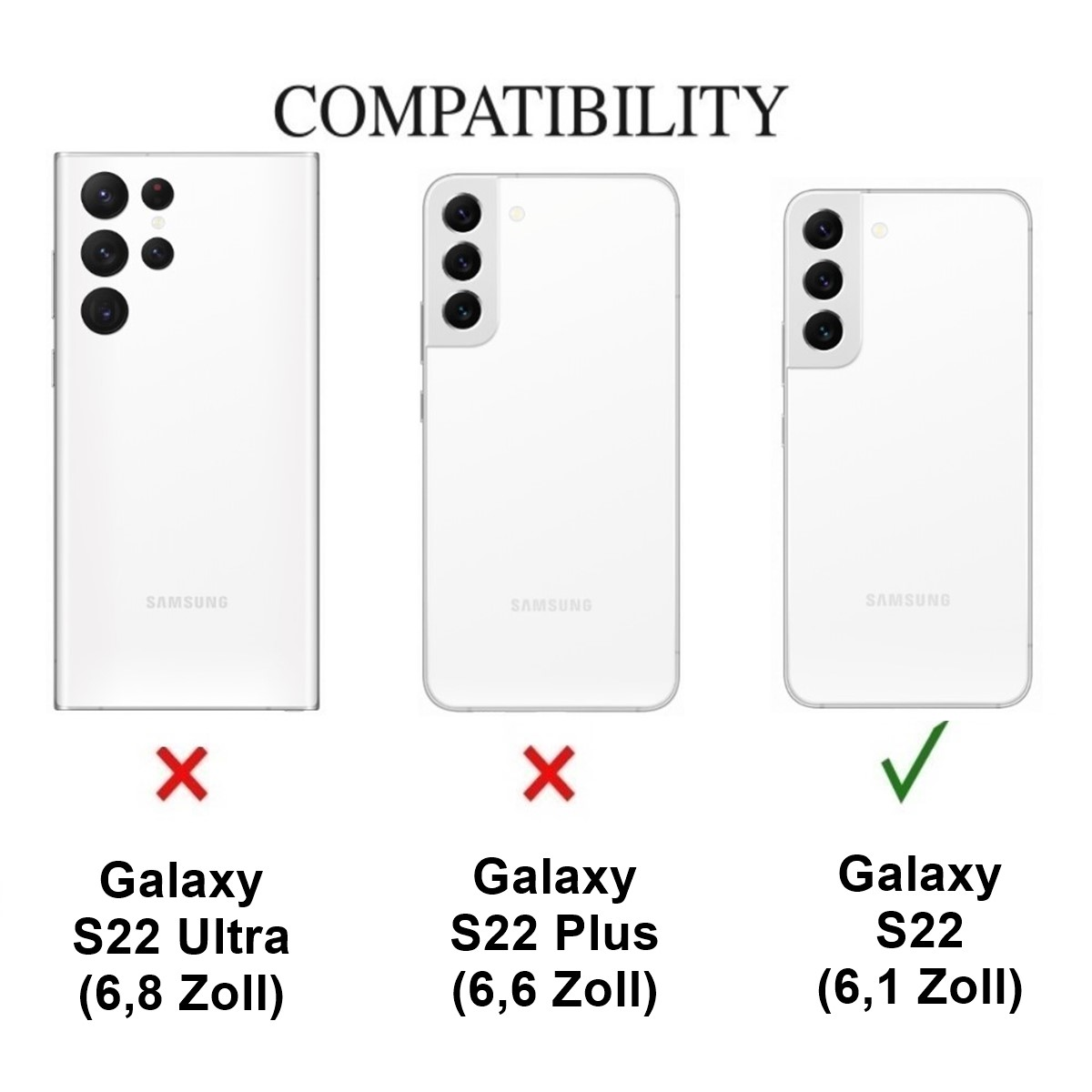 Vergleich von drei Telefonmodellen, der die Kompatibilität anzeigt.