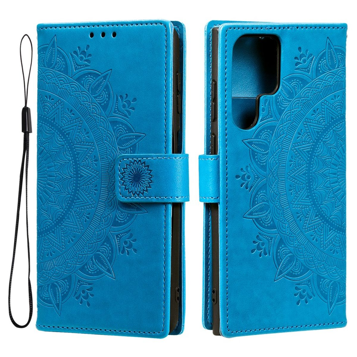 Samsung, Mandala Blau S22 Muster, mit Galaxy Bookcover, Klapphülle Ultra, COVERKINGZ