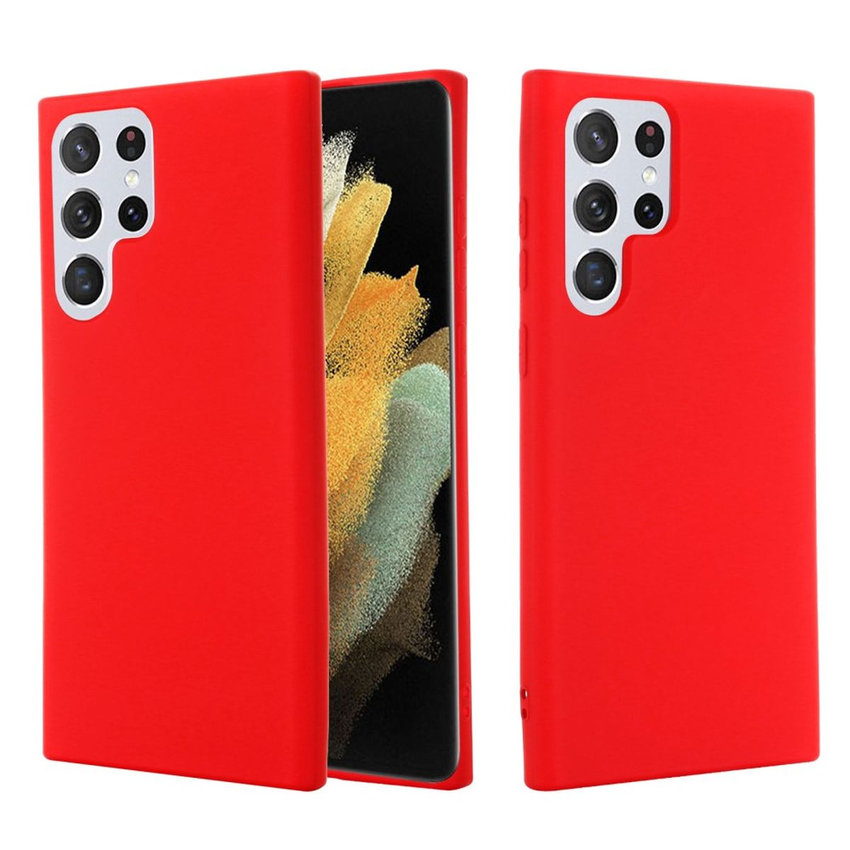 COVERKINGZ Handycase aus Backcover, Samsung, S22 Silikon, Rot Galaxy Ultra