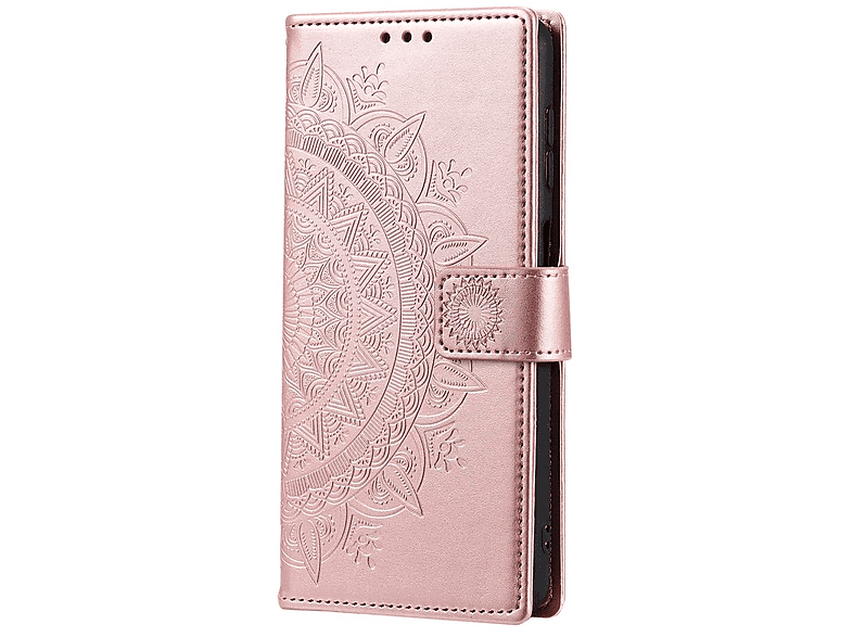 COVERKINGZ Klapphülle mit Mandala Muster, Bookcover, Samsung, Galaxy S22 Ultra, Rosegold