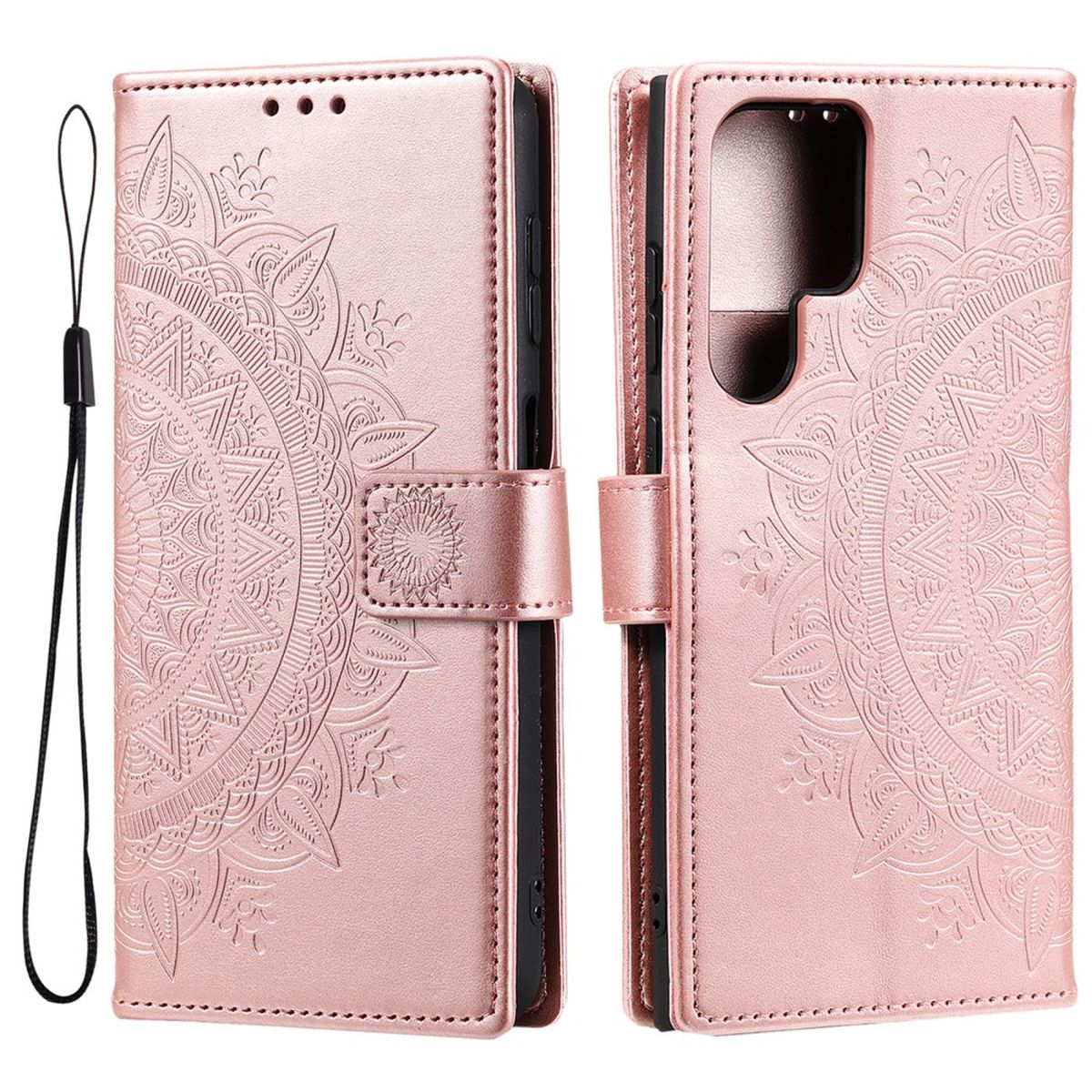 COVERKINGZ Klapphülle mit Mandala Rosegold Ultra, Samsung, Galaxy Muster, S22 Bookcover