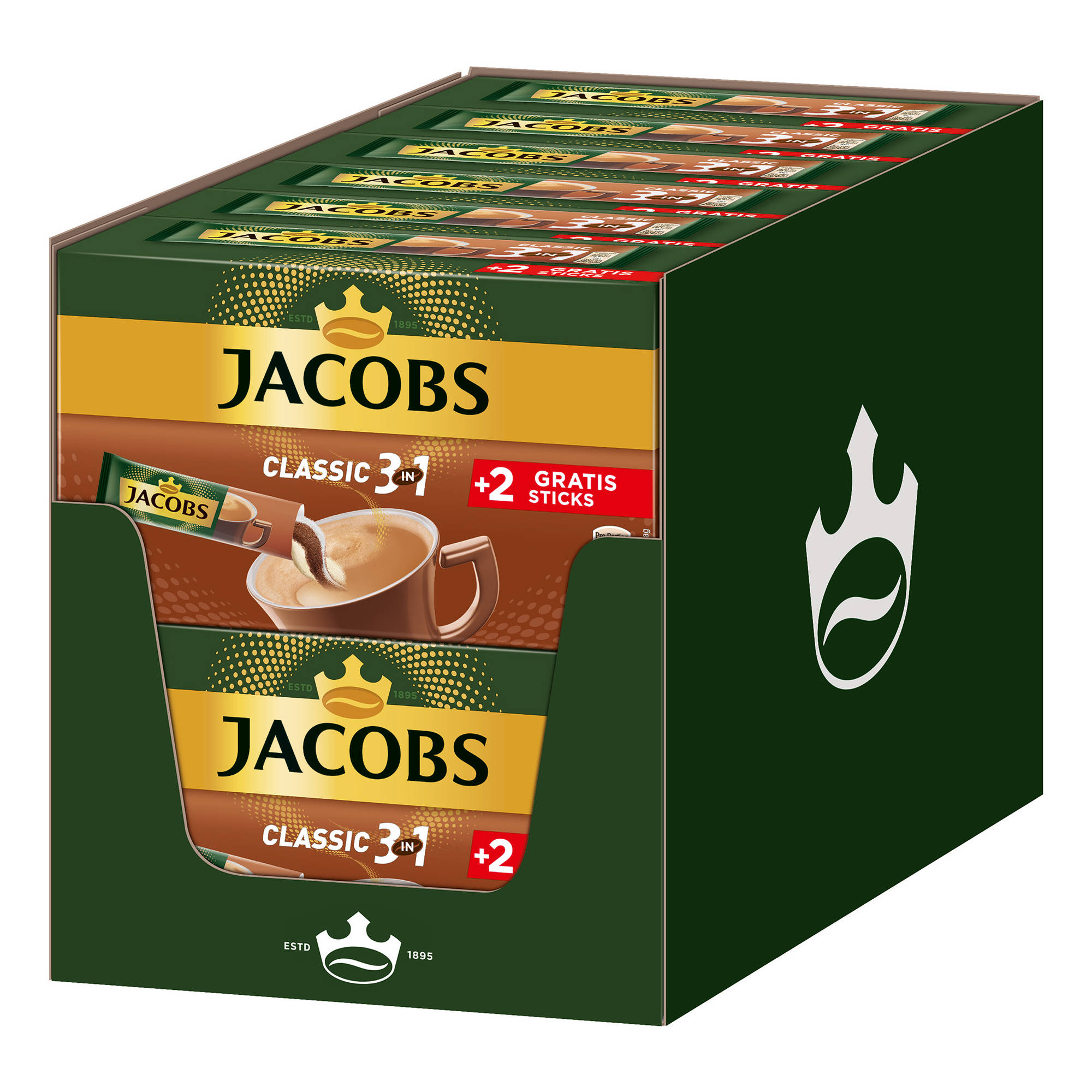 JACOBS Löskaffee 3in1 Sticks x 10+2 Wasser (In Instantkaffee 12 heißem Classic auflösen)