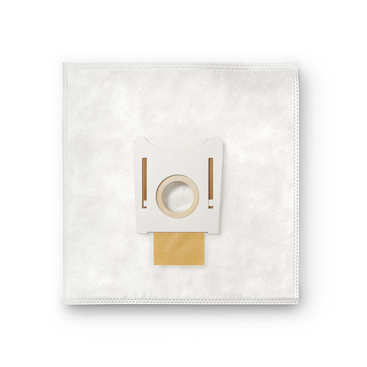 A white vacuum cleaner bag with a brown paper insert. The bag is square and flat.