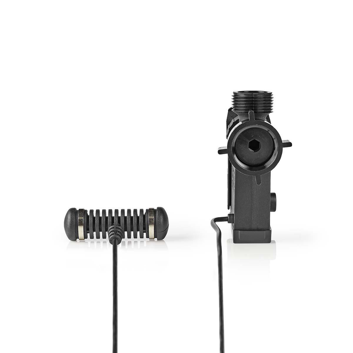 Schwarzes Mikrofon mit Kabel und einem zweiten Teil. Weißer Hintergrund.