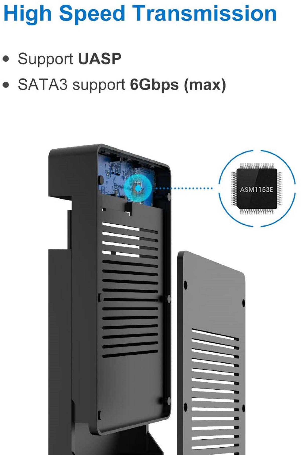 INATECK USB 3.0 zu HDD Festplattengehäuse, SSD SATA und Externes SATA Gehäuse black für HDD 2,5”/ Festplattengehäuse 3,5”