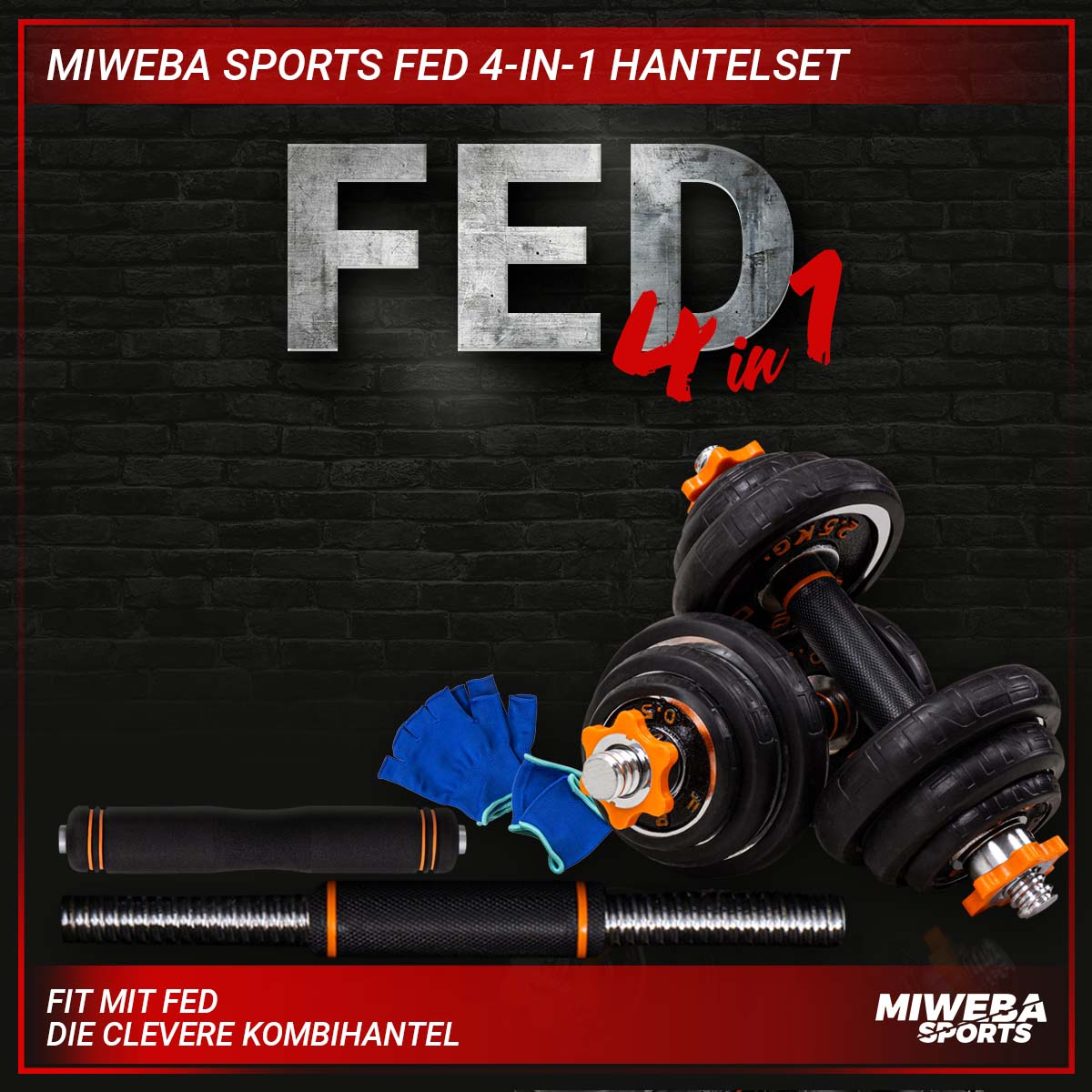 Kurzhantel, Hanteln MIWEBA Set + Koffer 20 schwarz kg SPORTS FED 4in1