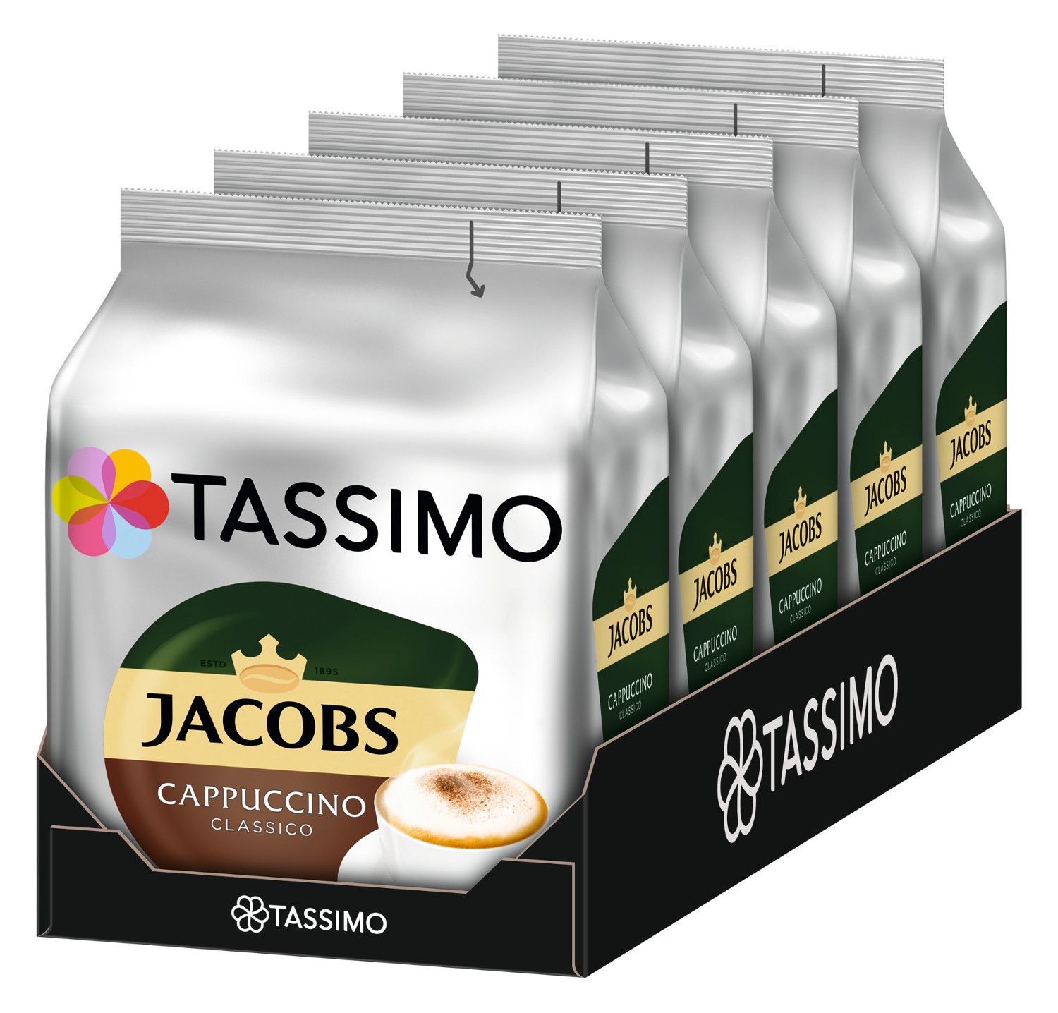 TASSIMO Jacobs Cappuccino Classico T (T-Disc 8 Getränke Kaffeekapseln System)) x 5 Maschine Discs (Tassimo