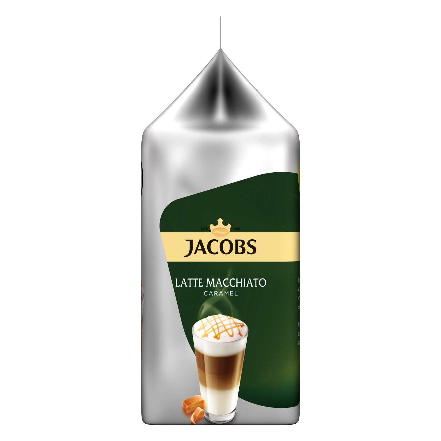 Eine Packung Jacobs Latte Macchiato Caramel Kaffeepads.