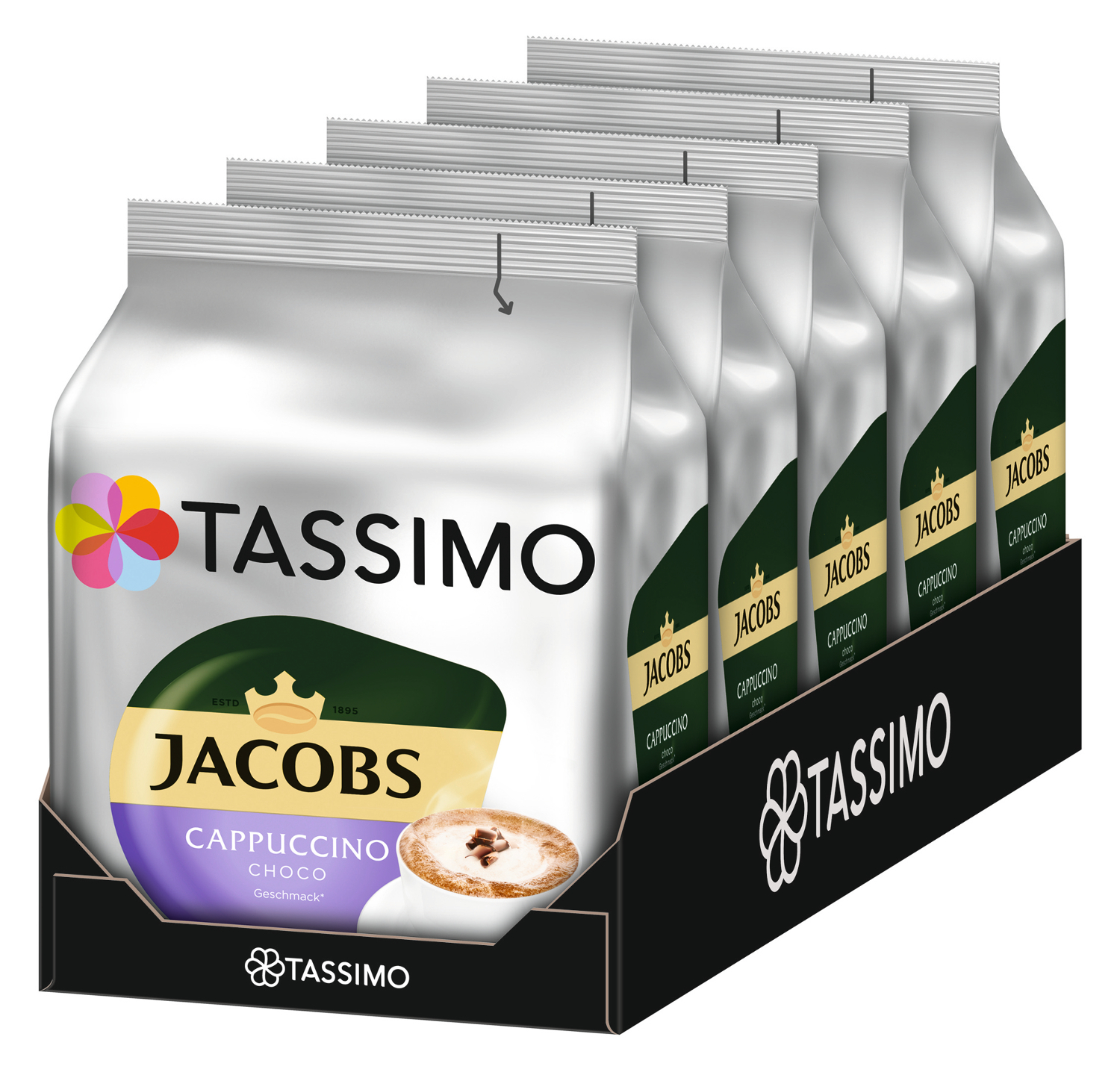 TASSIMO Jacobs Cappuccino 8 x Getränke T Choco Schokogeschmack Kaffeekapseln 5 (T-Disc System)) Disc Maschine (Tassimo