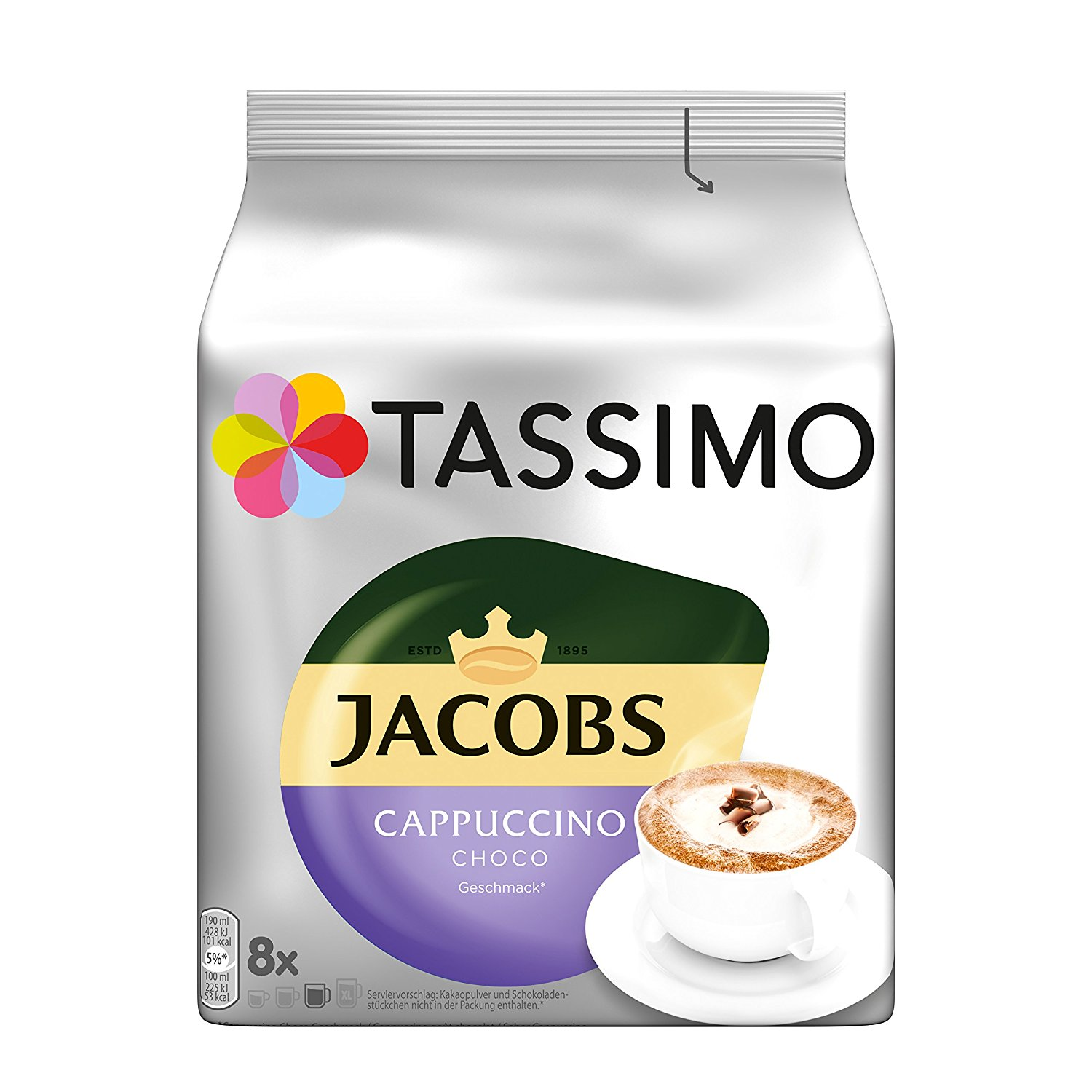 TASSIMO Jacobs Cappuccino Choco T x Getränke Schokogeschmack (Tassimo Maschine Disc 5 System)) Kaffeekapseln 8 (T-Disc