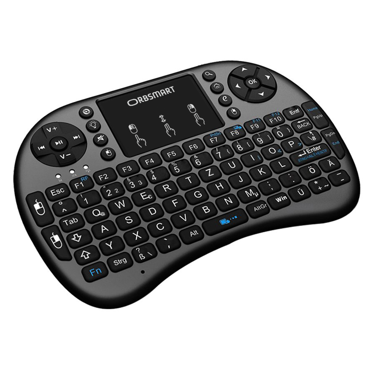 ORBSMART AM-2 & mit inkl. deutsches kabellos Wireless Keyboard Mini-Tastatur LED-Beleuchtung, Tastaturlayout / Touchpad
