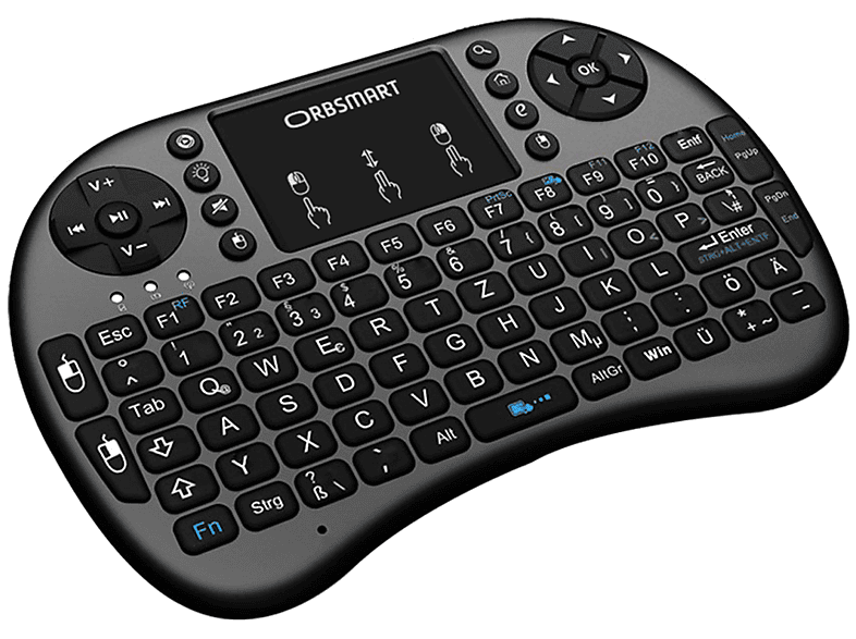 ORBSMART AM-2 kabellos / Wireless Keyboard inkl. deutsches Tastaturlayout & LED-Beleuchtung, Mini-Tastatur mit Touchpad