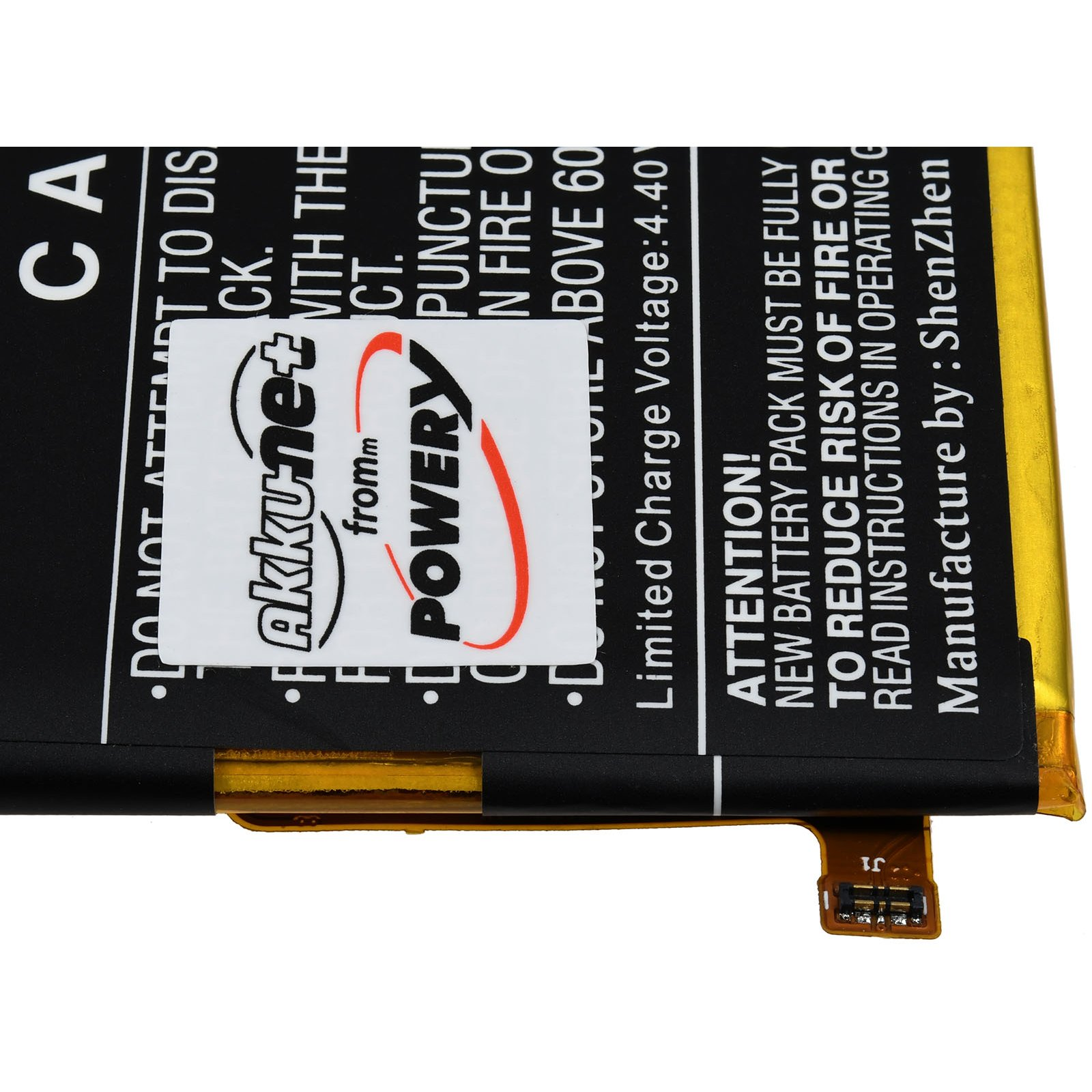 Ein schwarz-gelbes Batterieetikett mit Text.