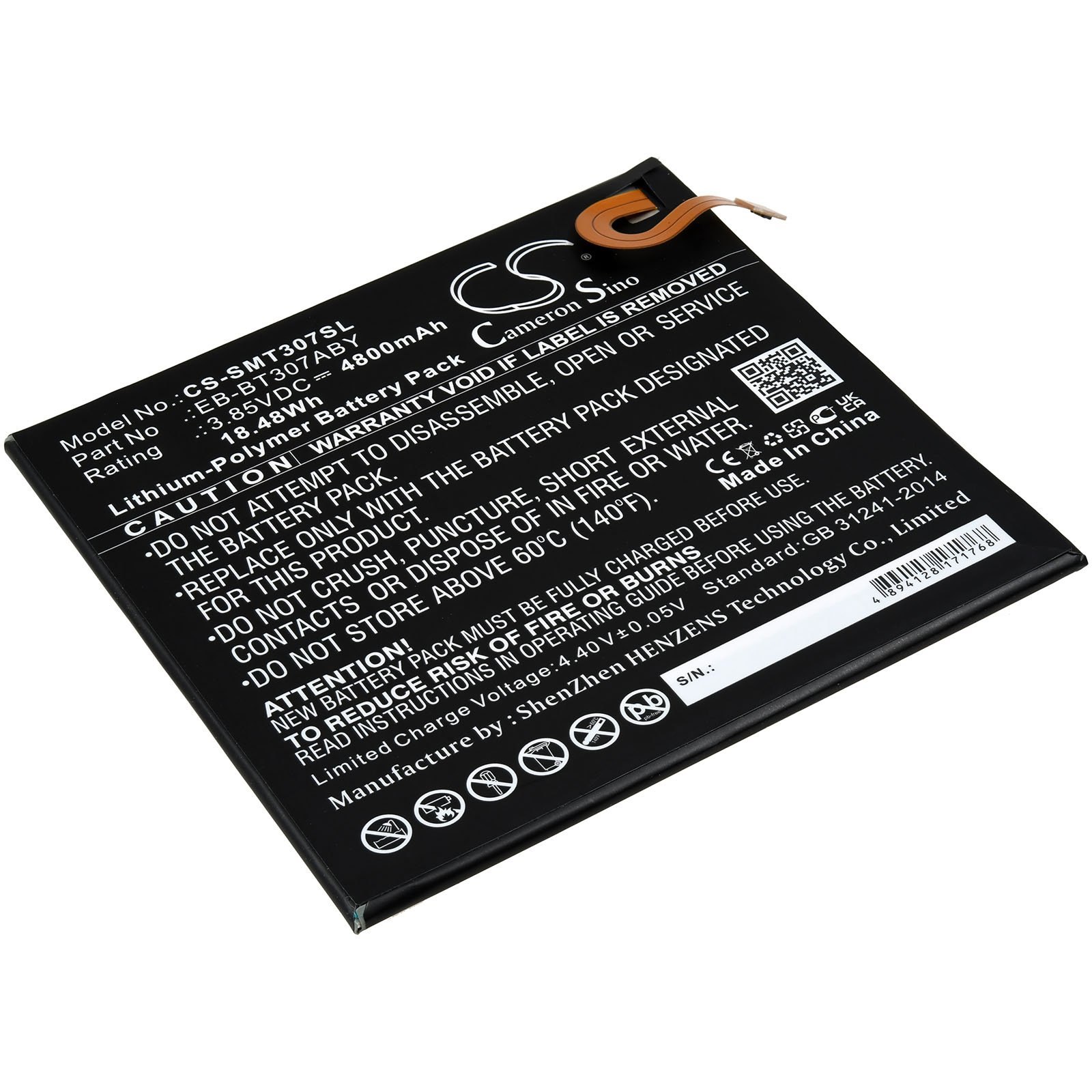 Akku POWERY Volt, Samsung 4800mAh Akku, für Li-Polymer 3.85 SM-T307U