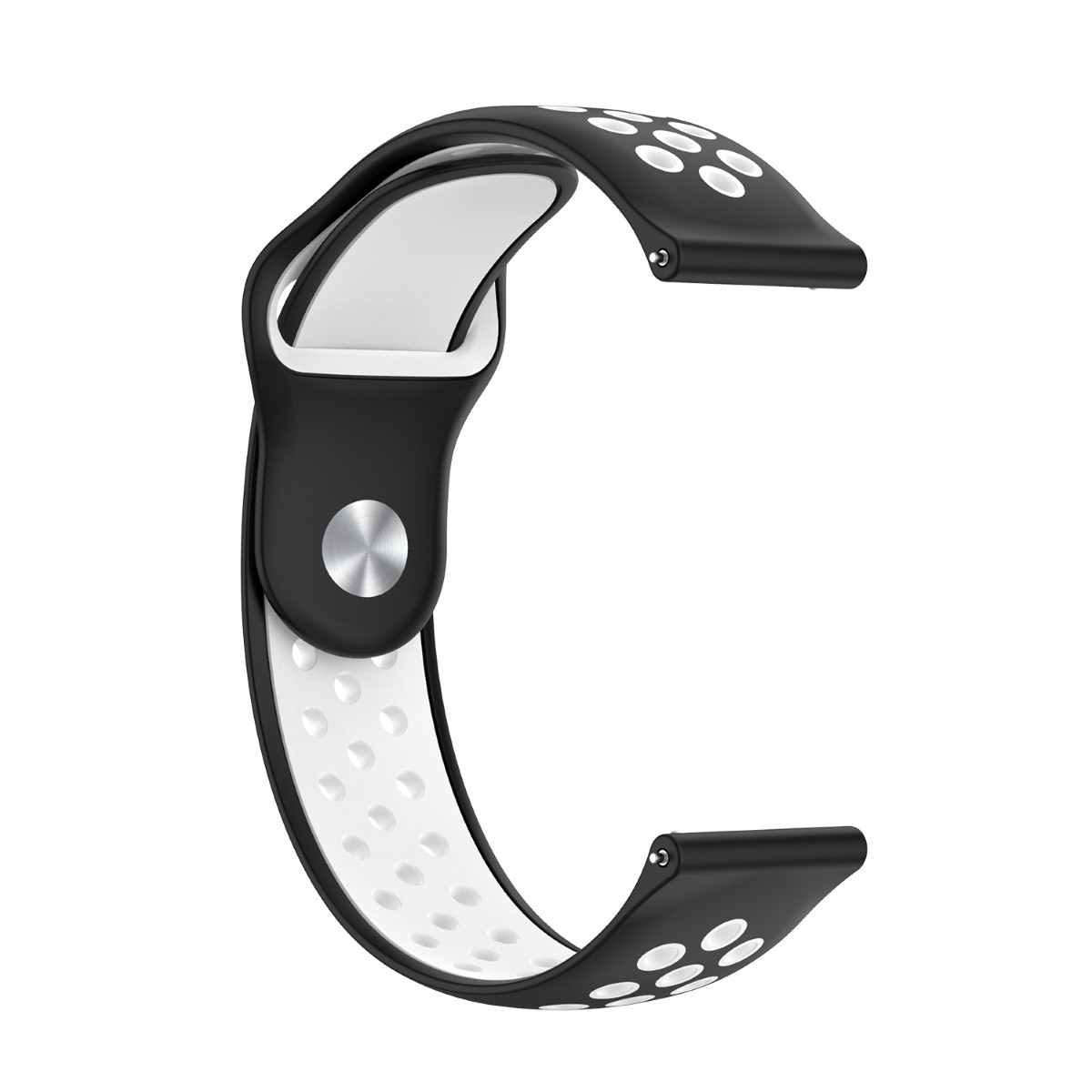 Schwarz-weißes Uhrenarmband mit perforiertem Design, isoliert.