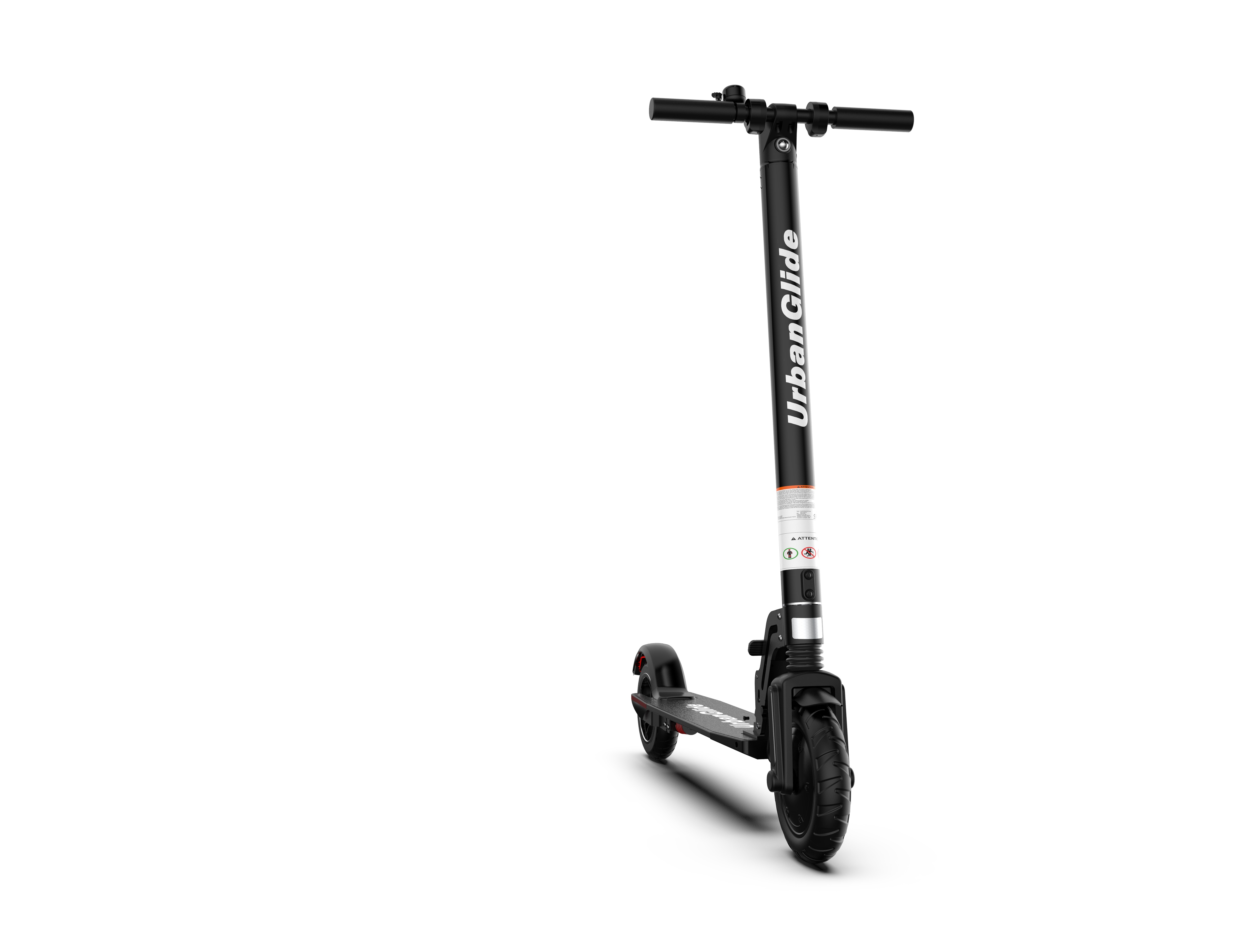 Un patinete eléctrico negro Urban Glide, en ángulo hacia la derecha, sobre fondo blanco.