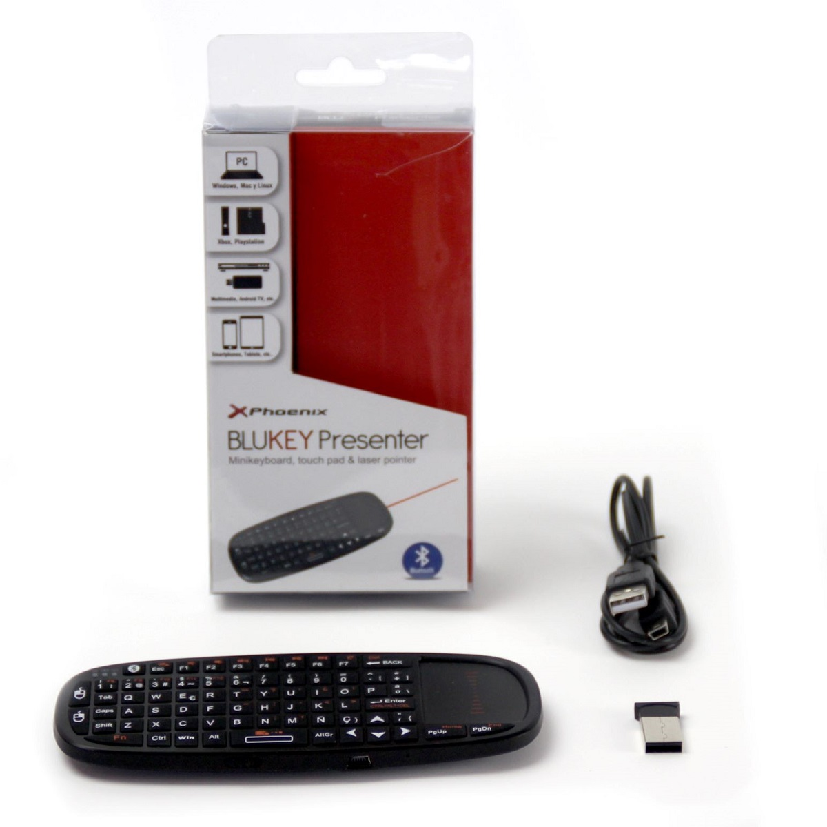 Control remoto y receptor para presentación. Empaquetado en una caja.