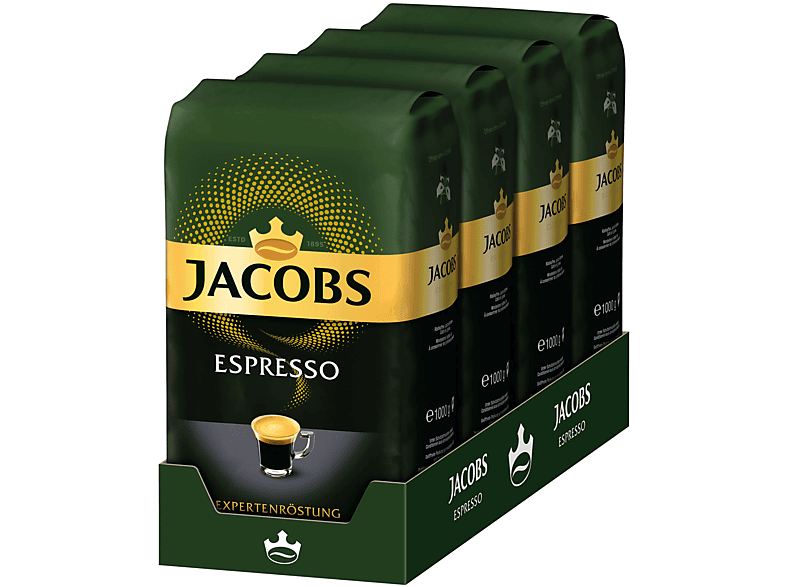 JACOBS Expertenröstung Espresso 4 x 1 kg ganze geröstete Espressobohnen (Kaffeevollautomat)