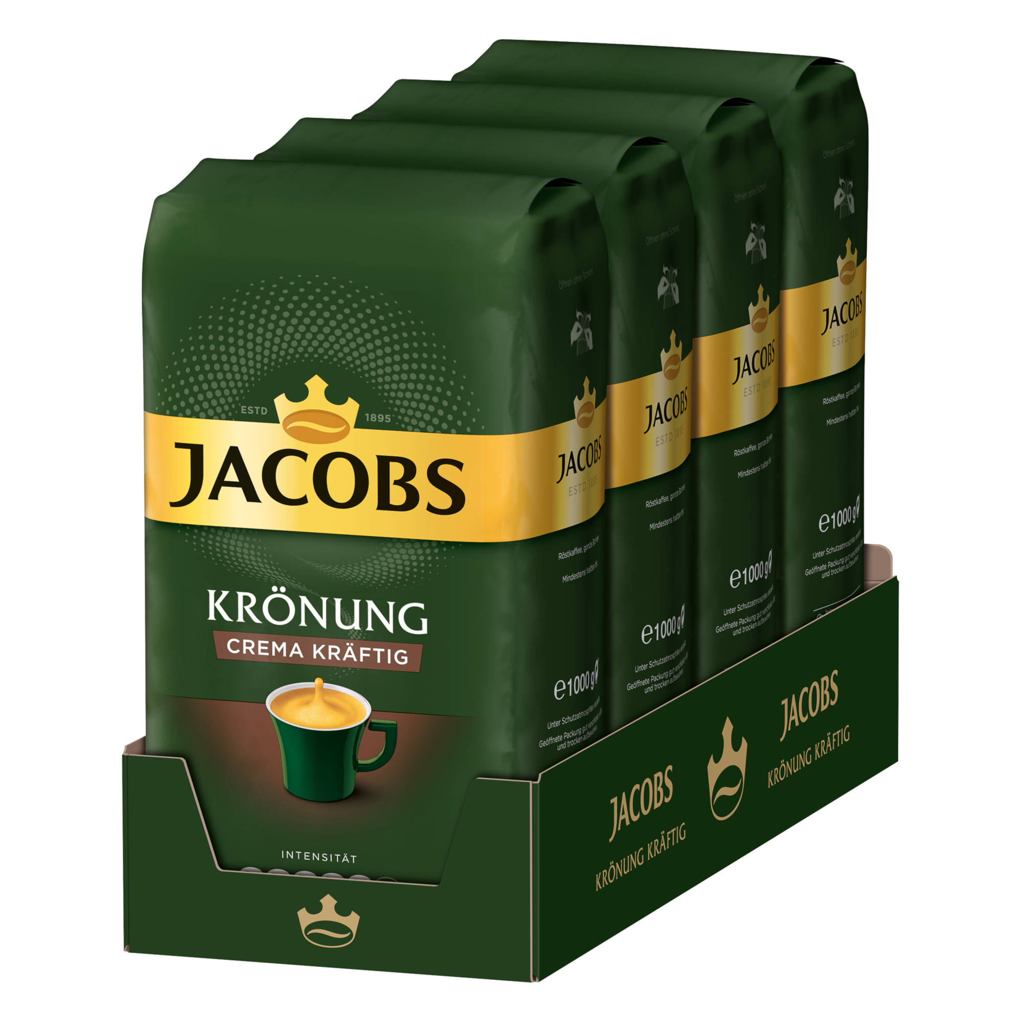 x ganze JACOBS kräftig kg geröstete (Kaffeevollautomat) Crema Kaffeebohnen 4 1 Krönung