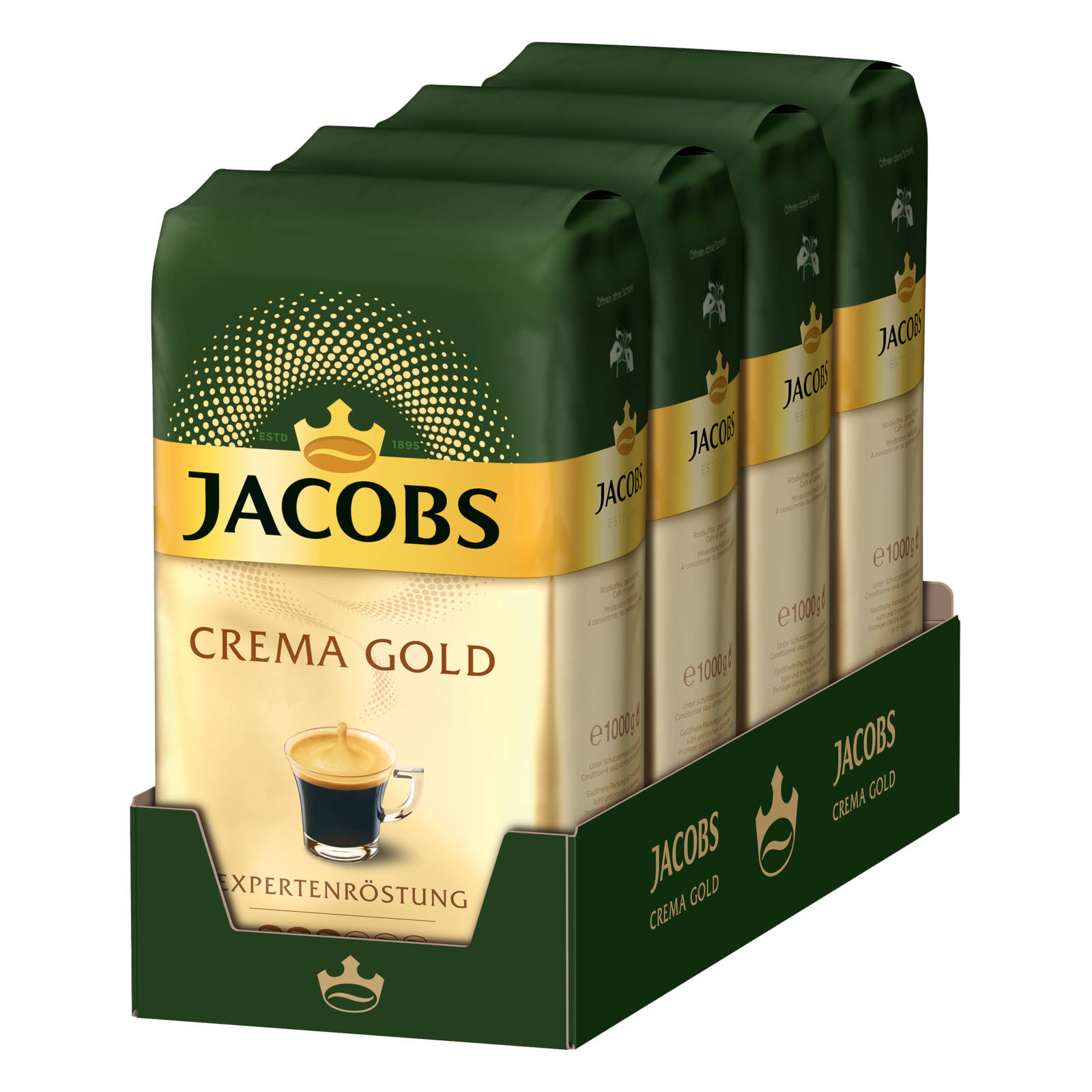 1 (Kaffeevollautomat) Gold ganze x 4 kg geröstete JACOBS Kaffeebohnen Expertenröstung Crema