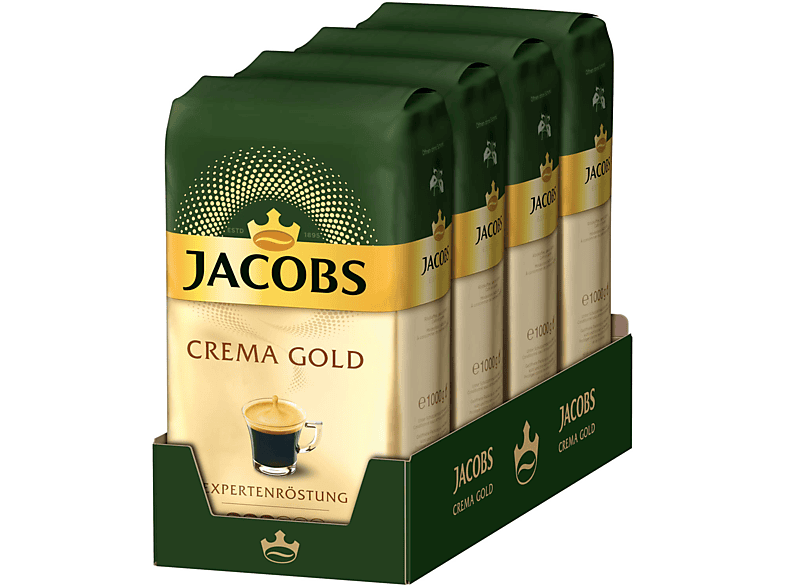 JACOBS Expertenröstung Crema Gold 4 x 1 kg ganze geröstete Kaffeebohnen (Kaffeevollautomat)
