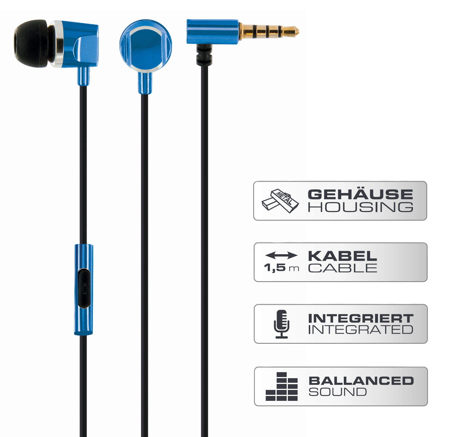 SCHWAIGER -KH410B 531-, mit Slimkabel In-ear und Kopfhörer Metallgehäuse Blau