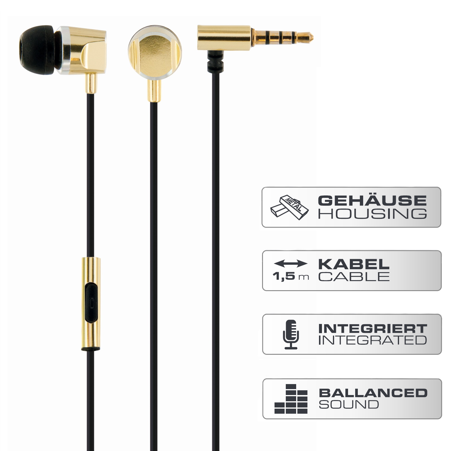 Kopfhörer Gold mit 531-, -KH410G SCHWAIGER Metallgehäuse Slimkabel In-ear und