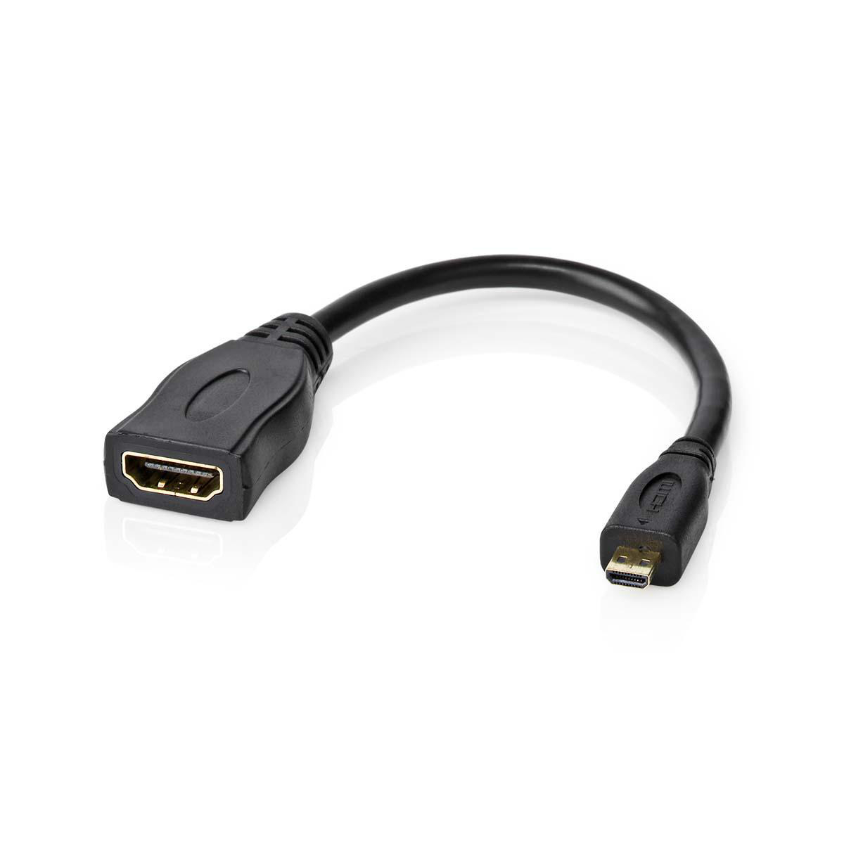 Schwarzes HDMI-zu-Mini-HDMI-Adapterkabel auf weißem Hintergrund.