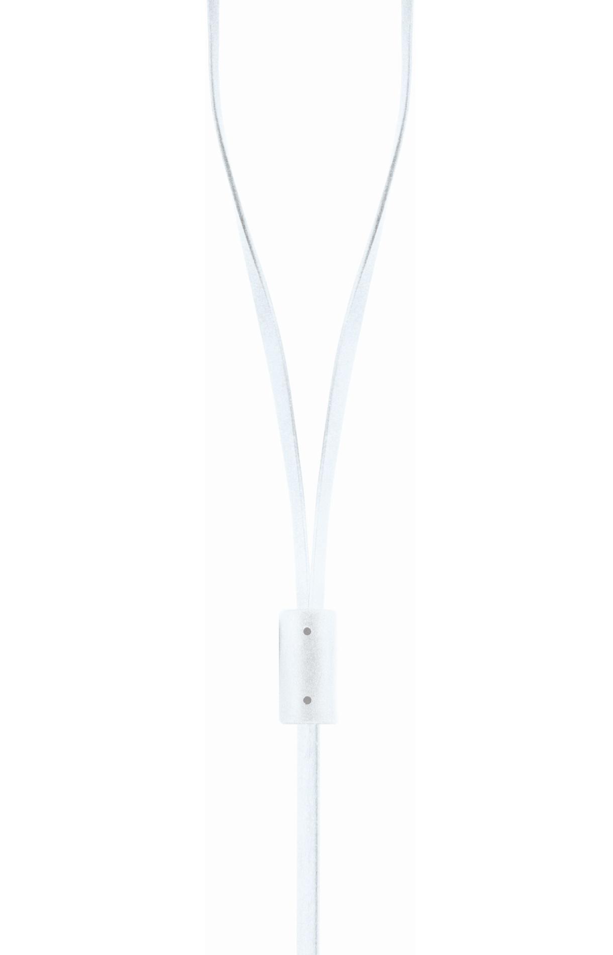 Weiße Ohrhörer mit Stecker auf weißem Hintergrund.