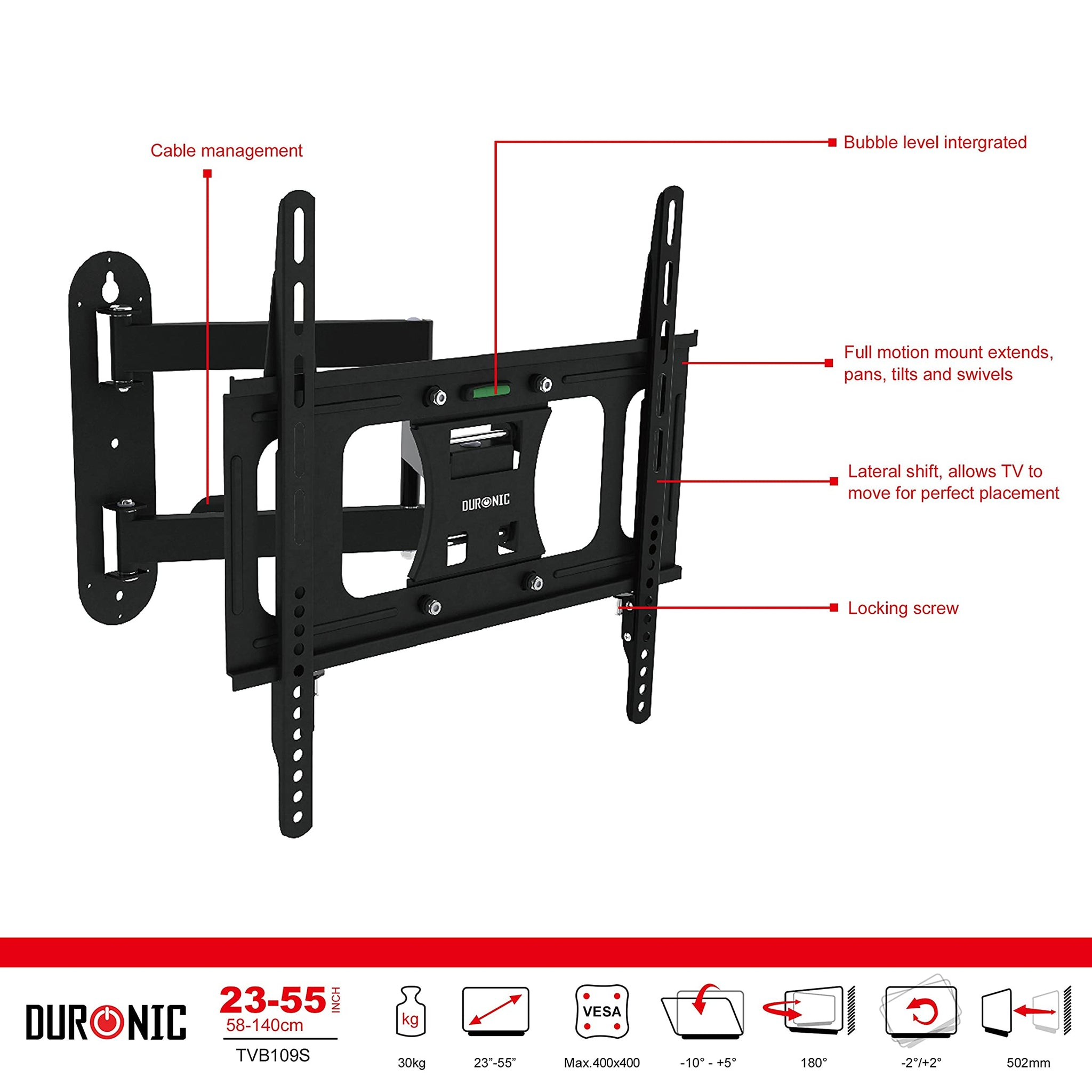 DURONIC TVB109S Wandhalterung Fernseher | 30 Belastung | Wandhalterung, Schwarz kg OLED TV | Universale 55\