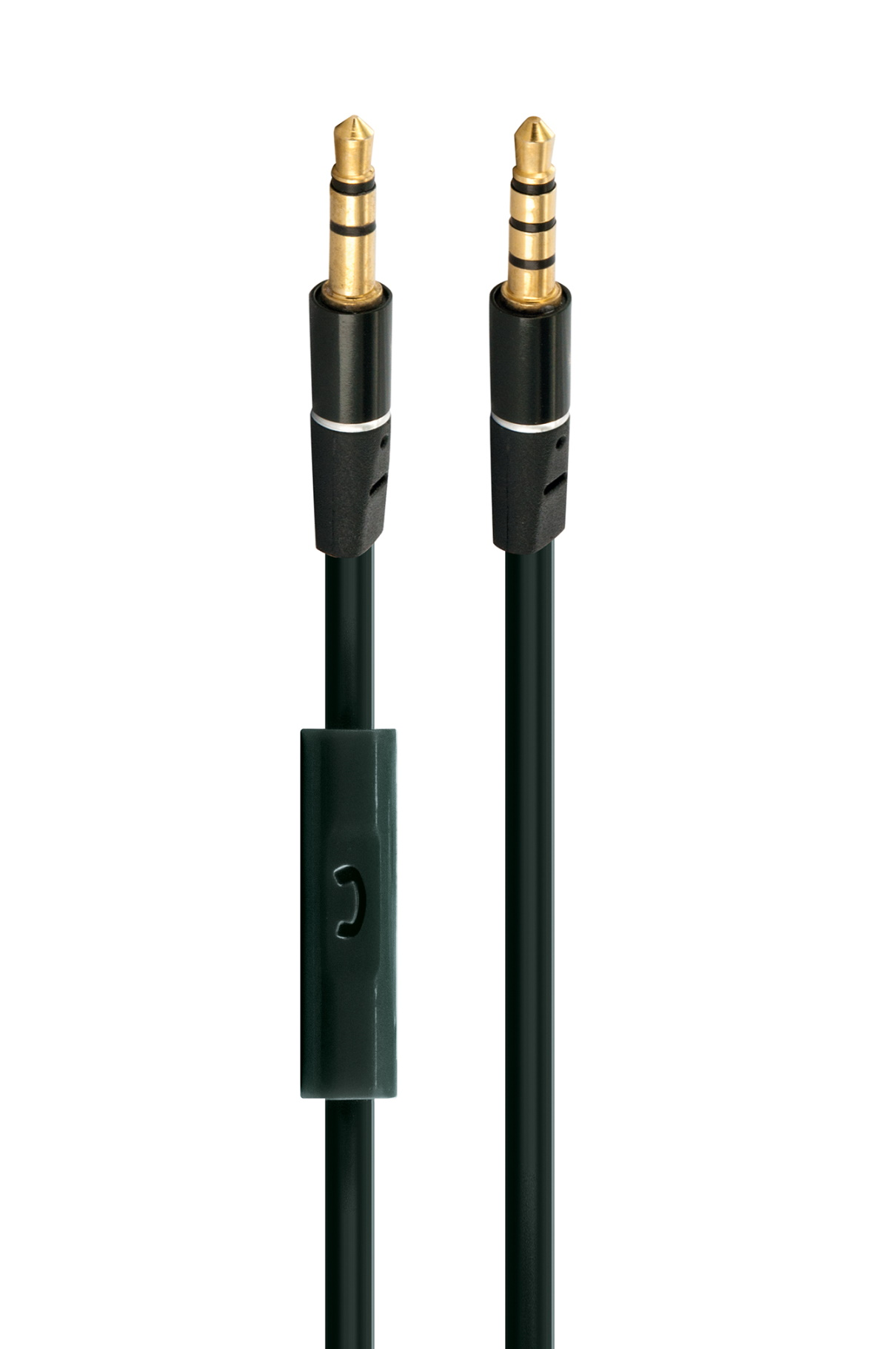 Due cavi audio con isolamento nero e connettori color oro.