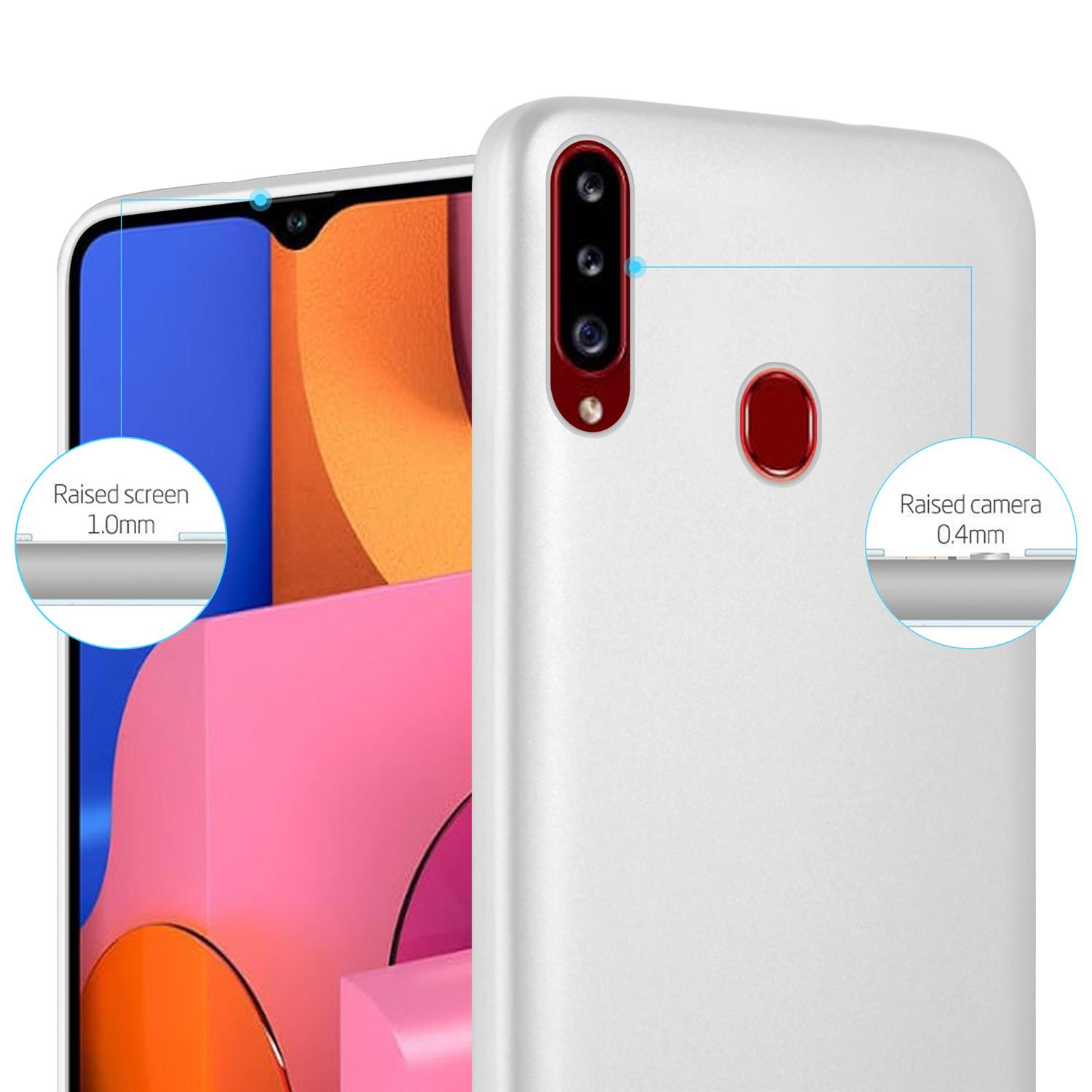 Weißes Telefon mit erhöhter Kamera und Bildschirmdetails; rosa Bildschirm sichtbar.
