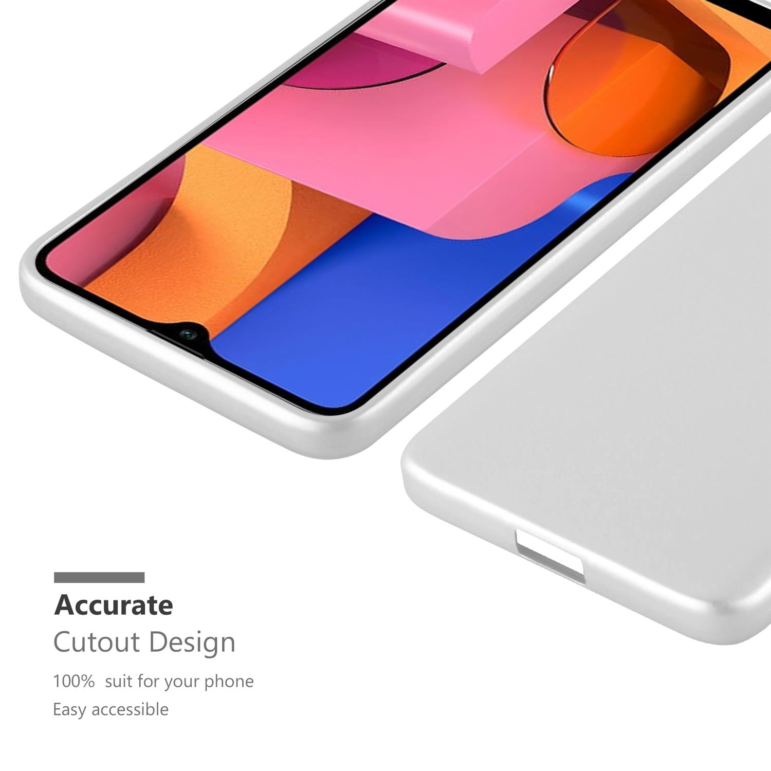 Nahaufnahme einer Handyhülle. Der Text "Accurate Cutout Design" ist sichtbar.