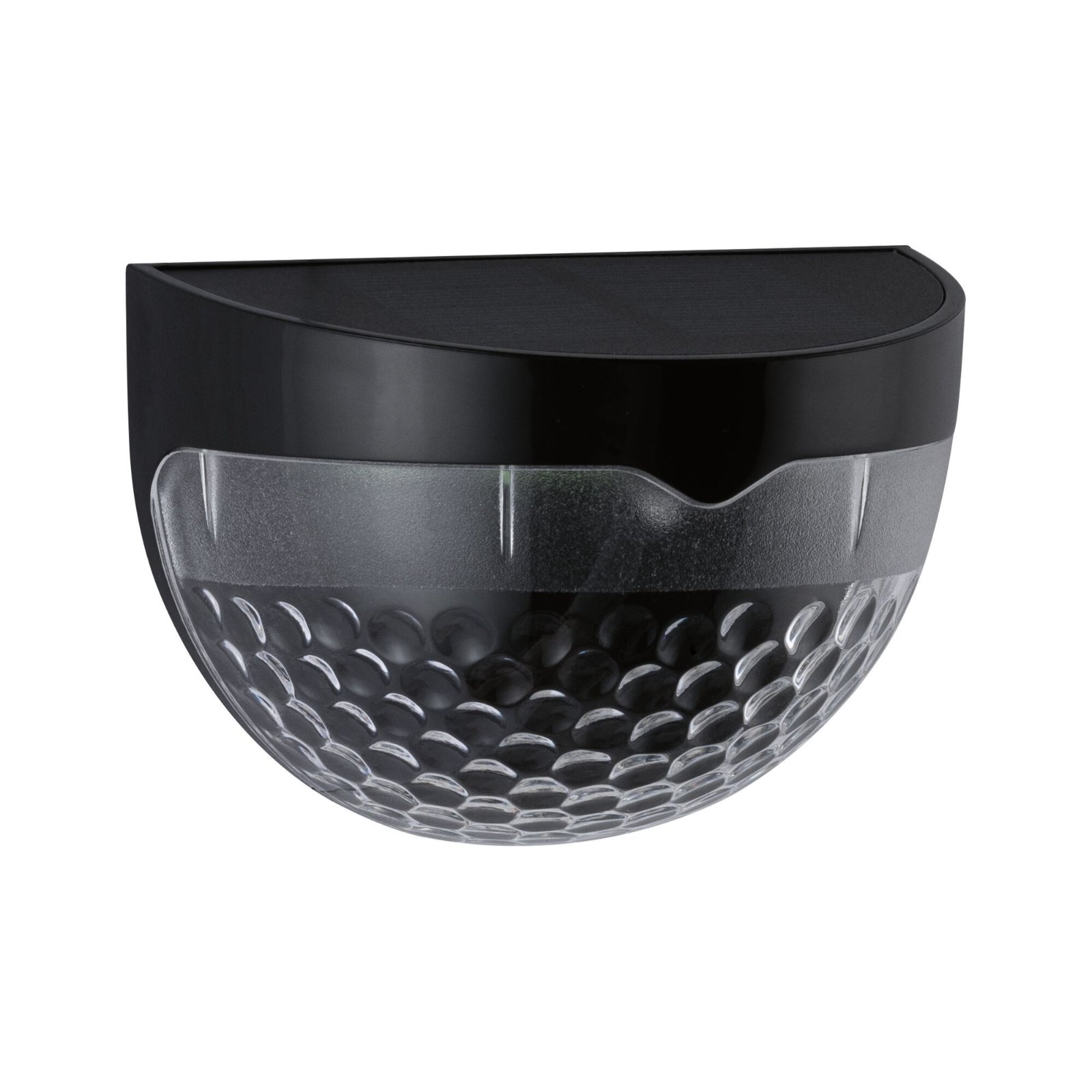 Schwarze Außenlampe mit wabenförmiger Lichtabdeckung.