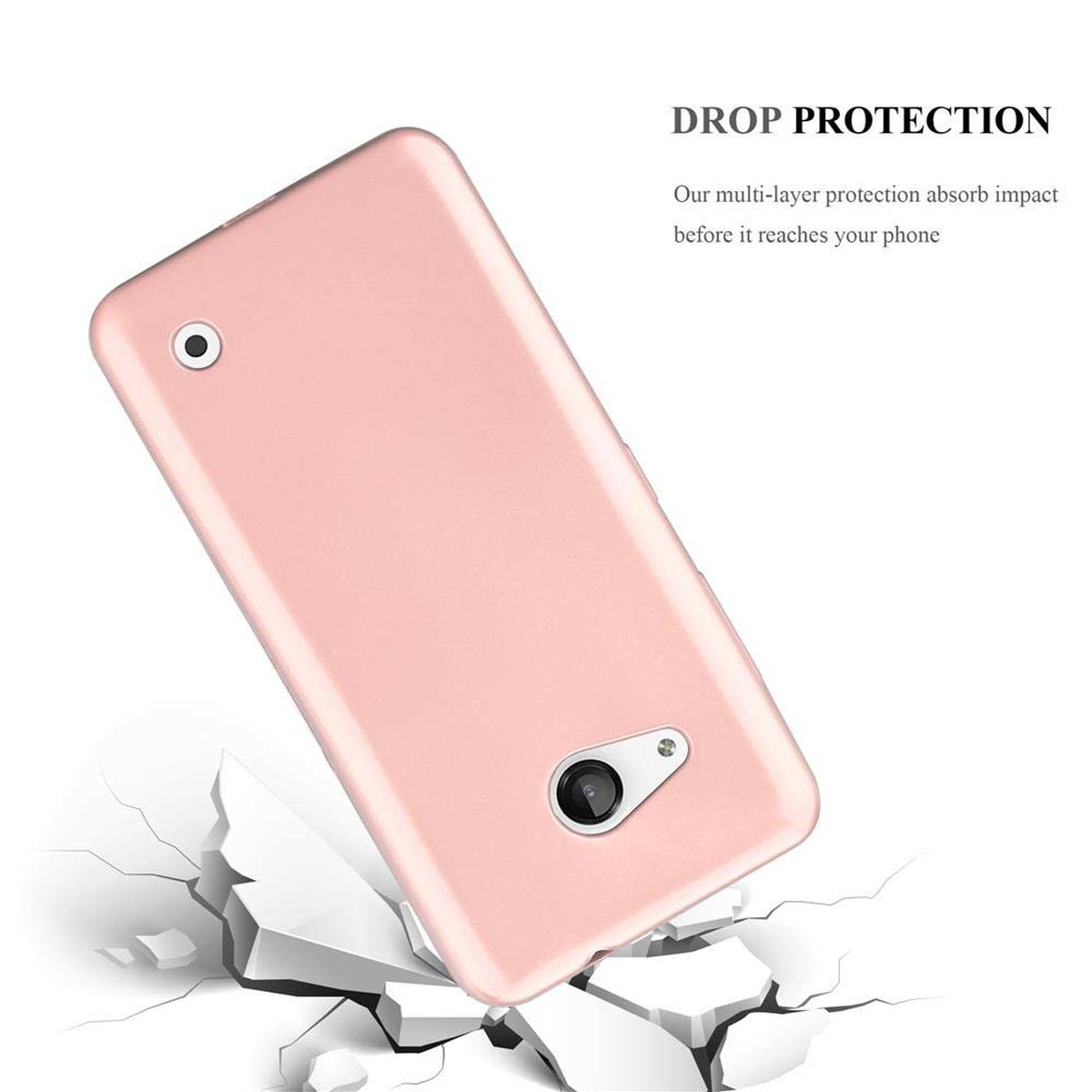 Cordón rojo para teléfono con teléfono en funda transparente y detalles sobre la longitud.